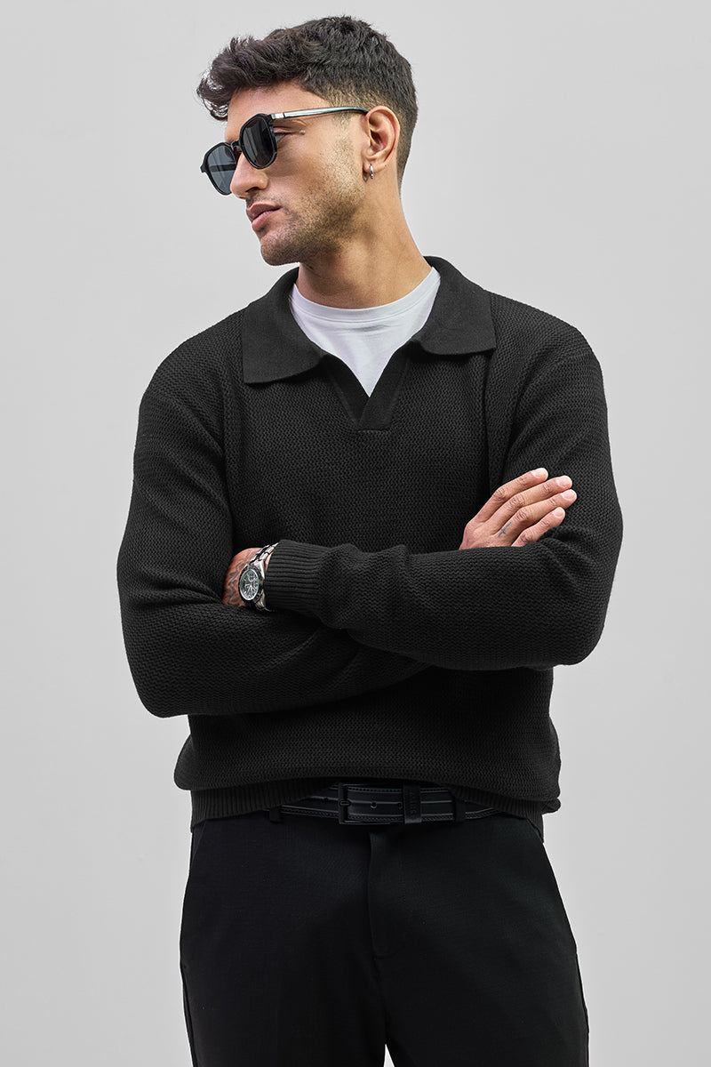 SNITCH Black Knitted Polo Sweater - view 5