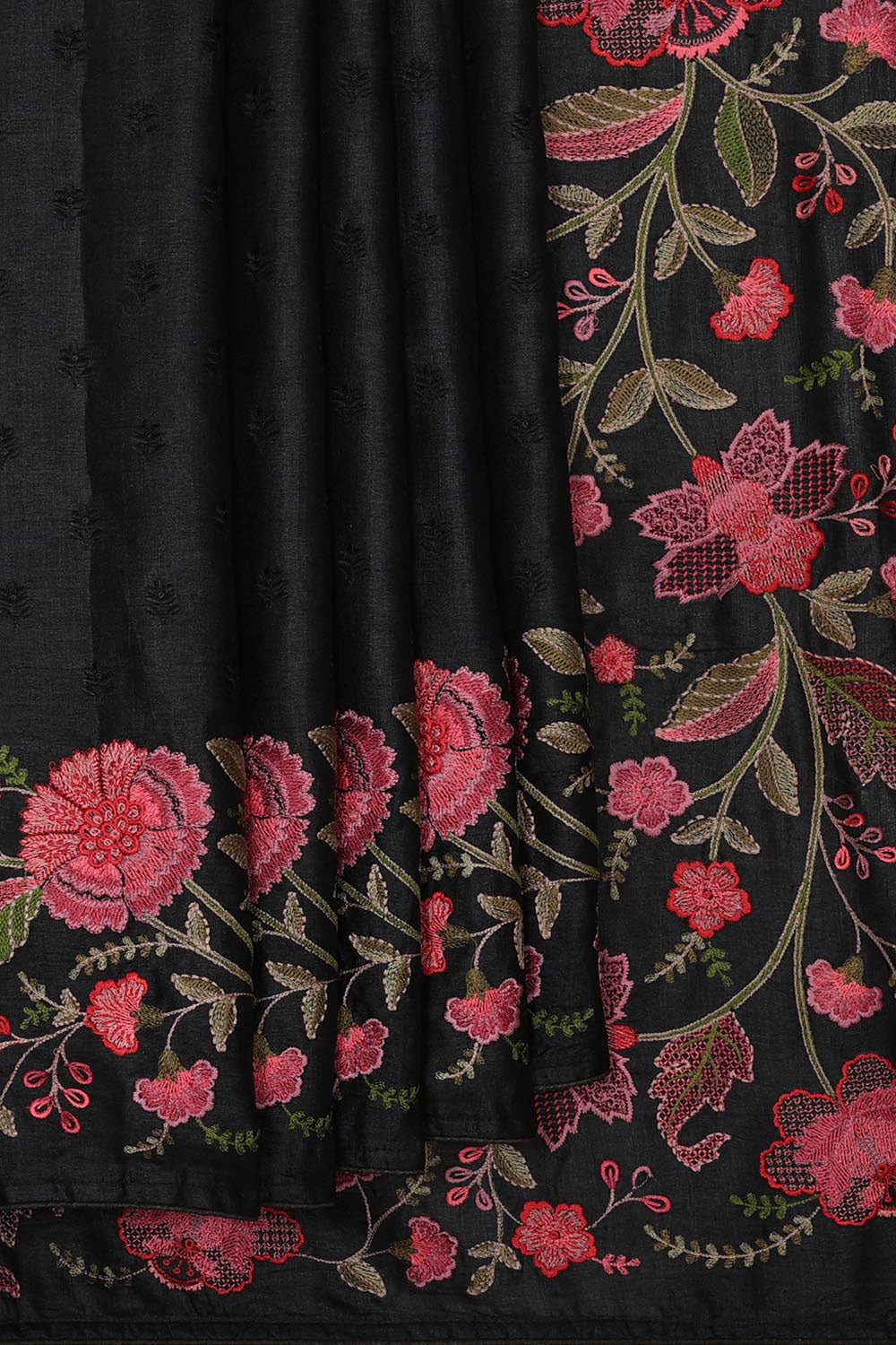 Kalanjali Embroidered Tussar Silk Black Saree