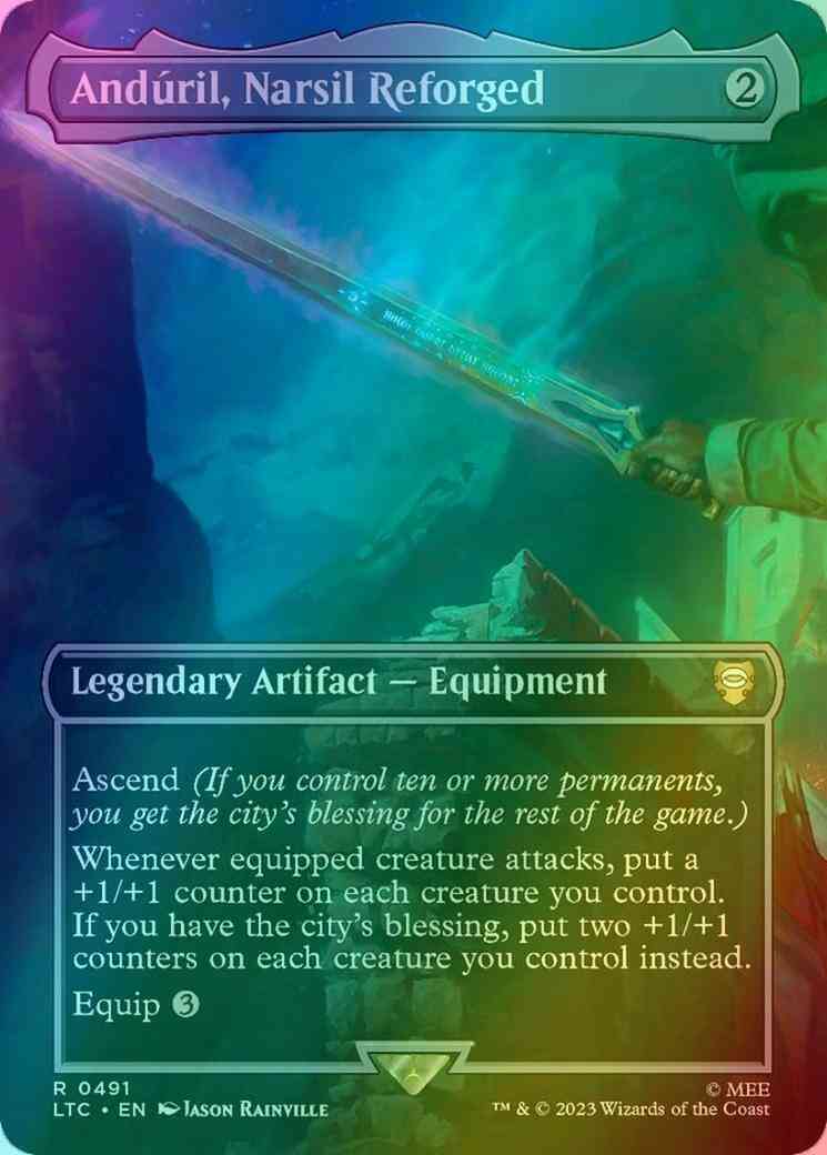 Narsil reforged 491 – Magic Andúril, Narsil Reforged [491] [Borderless] [The Lord of the Rings: Tales of Middle-earth: Commander] [Foil]