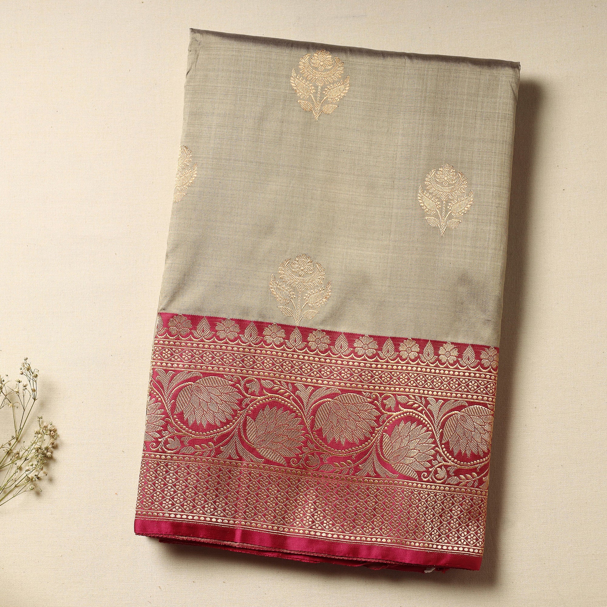 ITOKRI CRAFTS INITIATIVE Beige - Banarasi Handloom Pure Katan Silk Kaduwa Zari Buti Saree - view 7