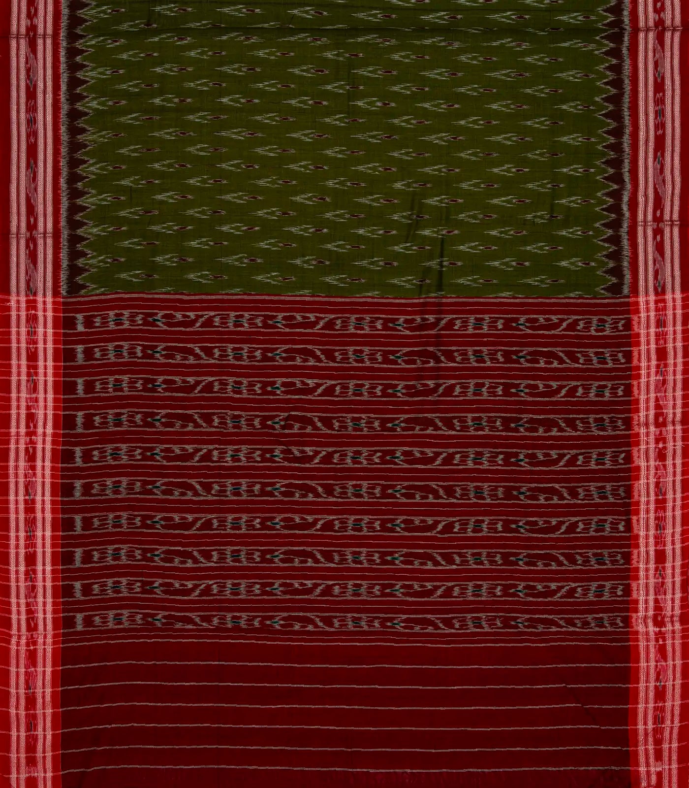 RmKV Olive Green Handloom Orissa Cotton Saree With Tie & Dye Floral Motifs - view 2