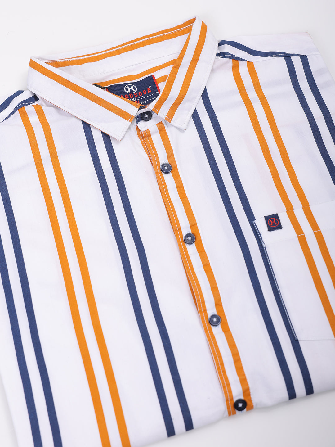 HARDSODA Men's Plus Size White Regular Fit Vertical Striped Casual Shirt - view 7