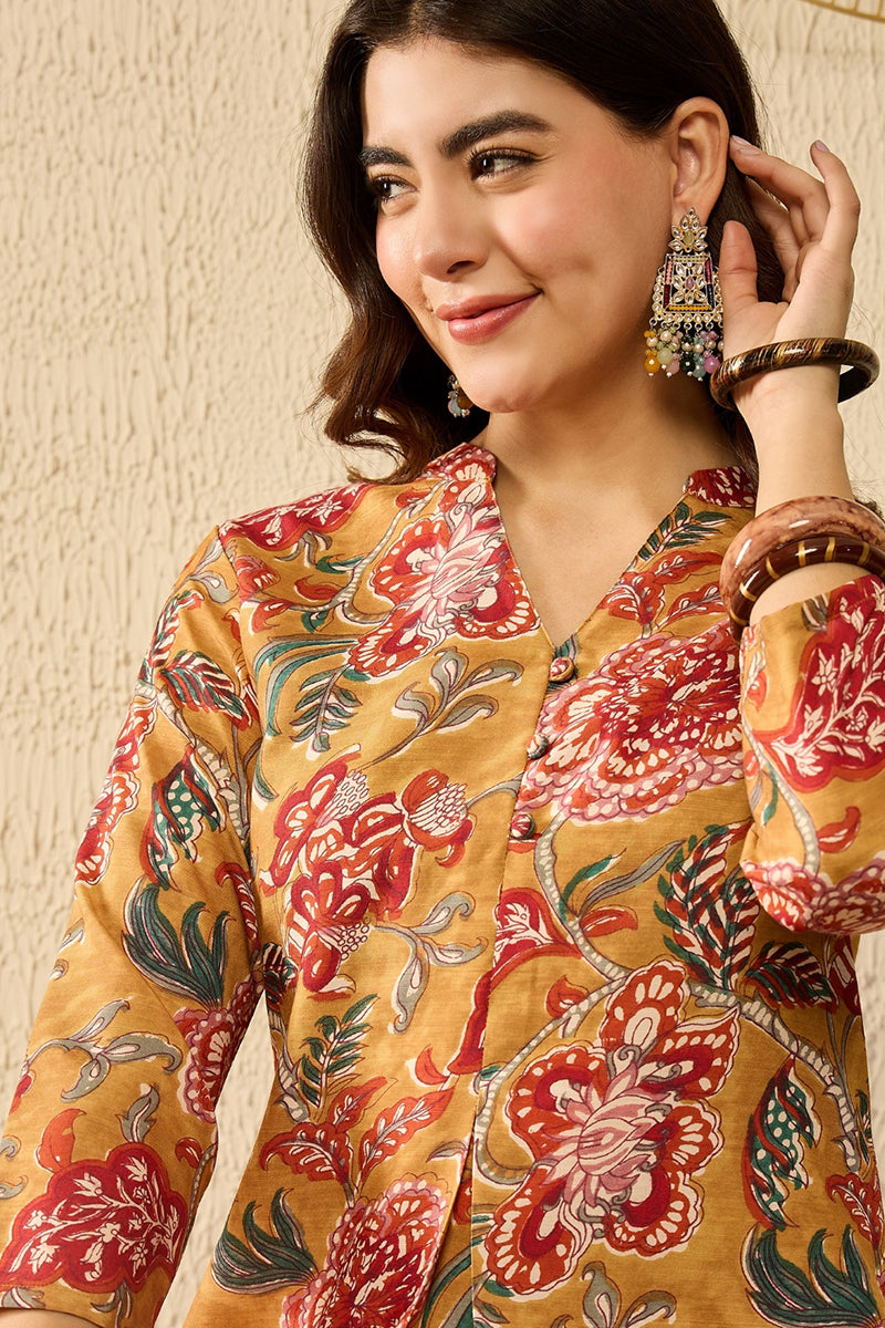 Ahika Mustard Yellow Rayon Blend Floral Printed Co-Ord Set VCORD1122 - view 2