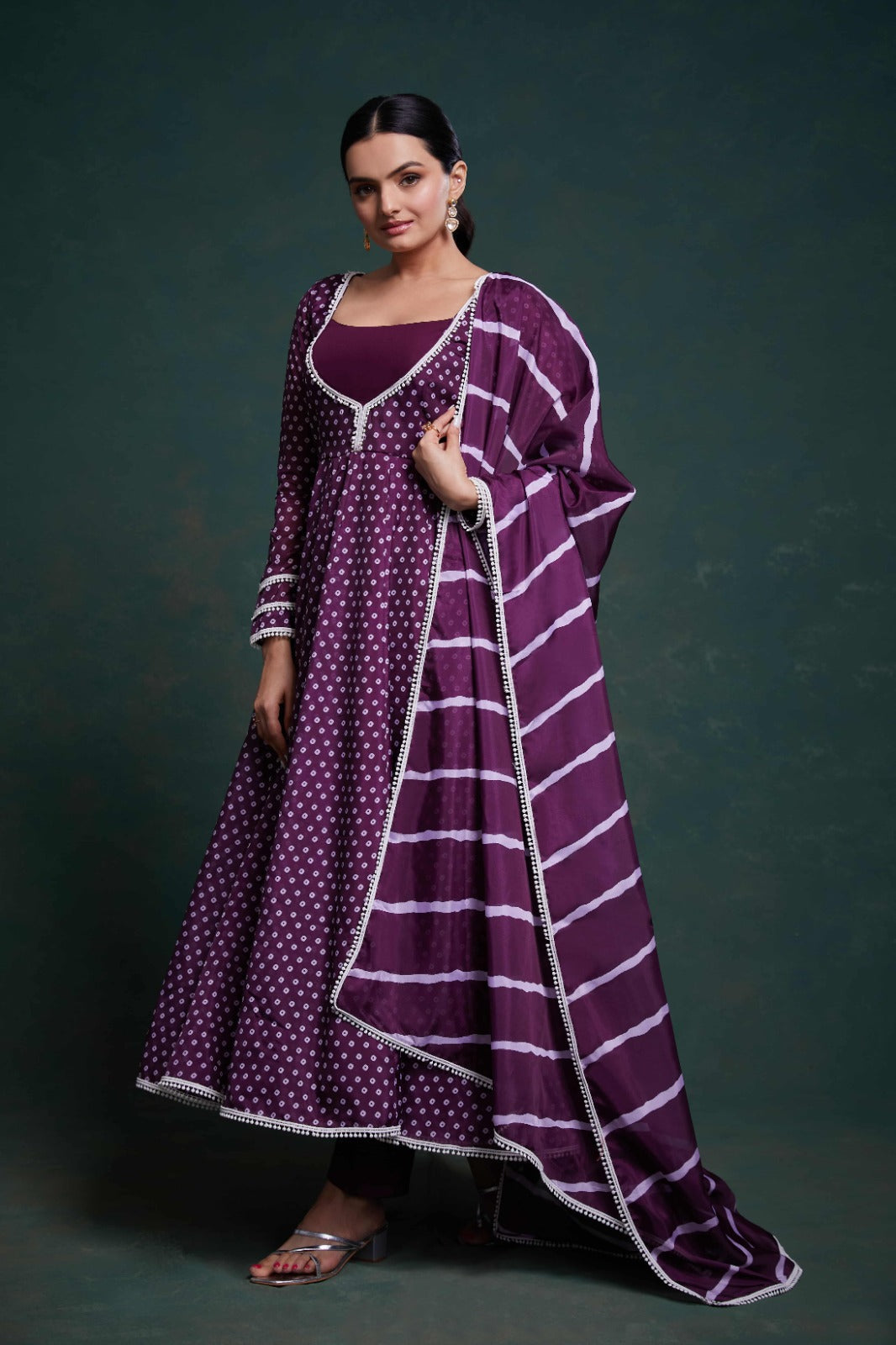 ClothsVilla Purple Organza Dress with Charming Prints – Ready to Wear - view 2