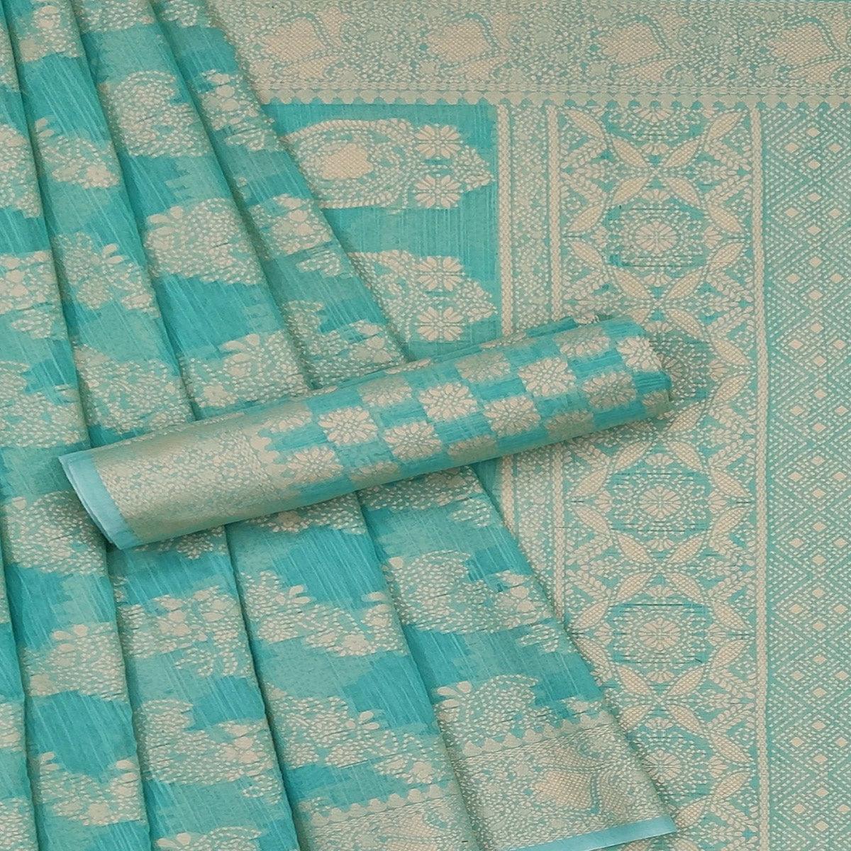 Peachmode Firoji Festive Wear Woven Cotton Saree - view 2