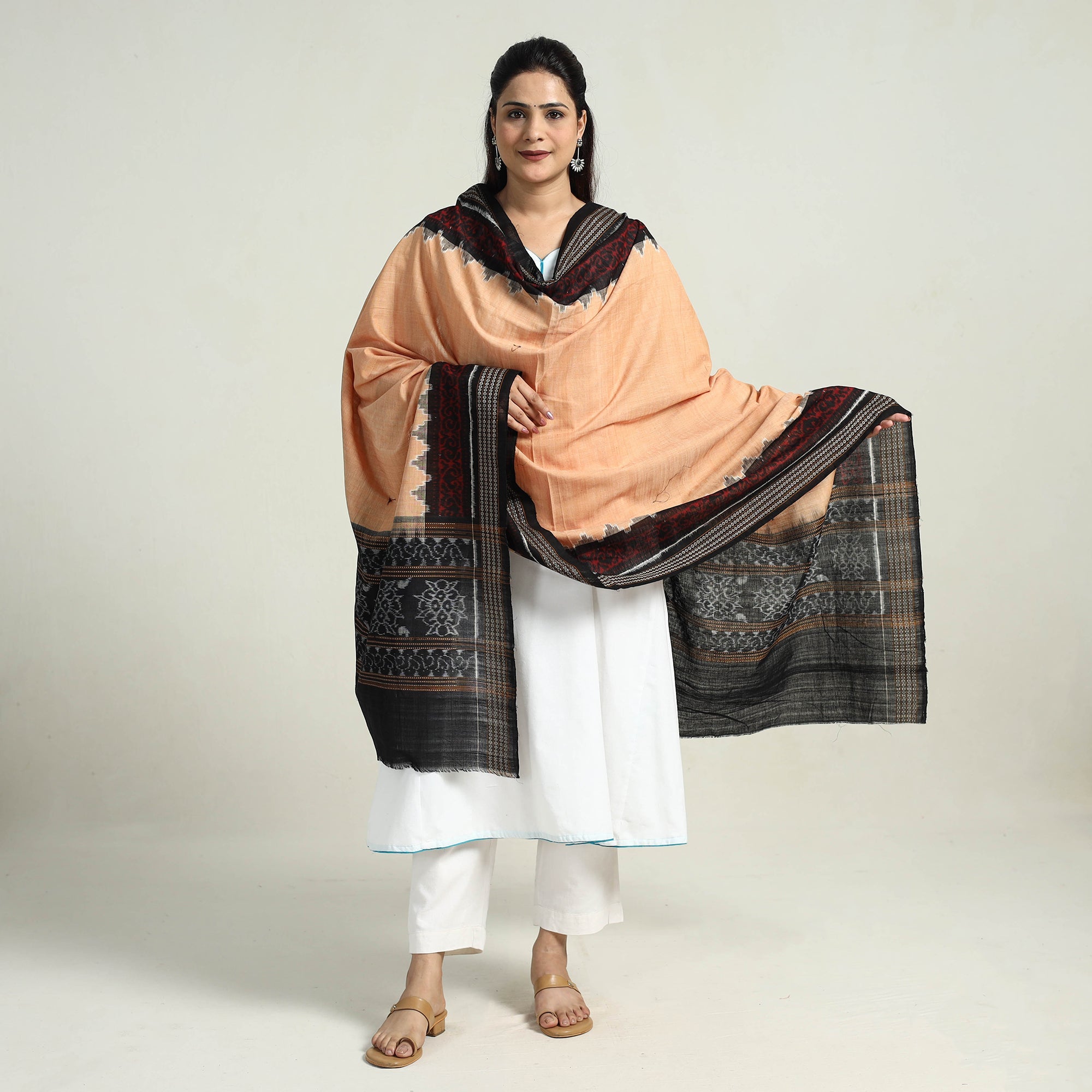 ASHOKA ASSEMBLE - CELEBRATING CRAFTS OF ODISHA Beige - Sambalpuri Ikat Weave Handloom Cotton Dupatta 09 - view 2