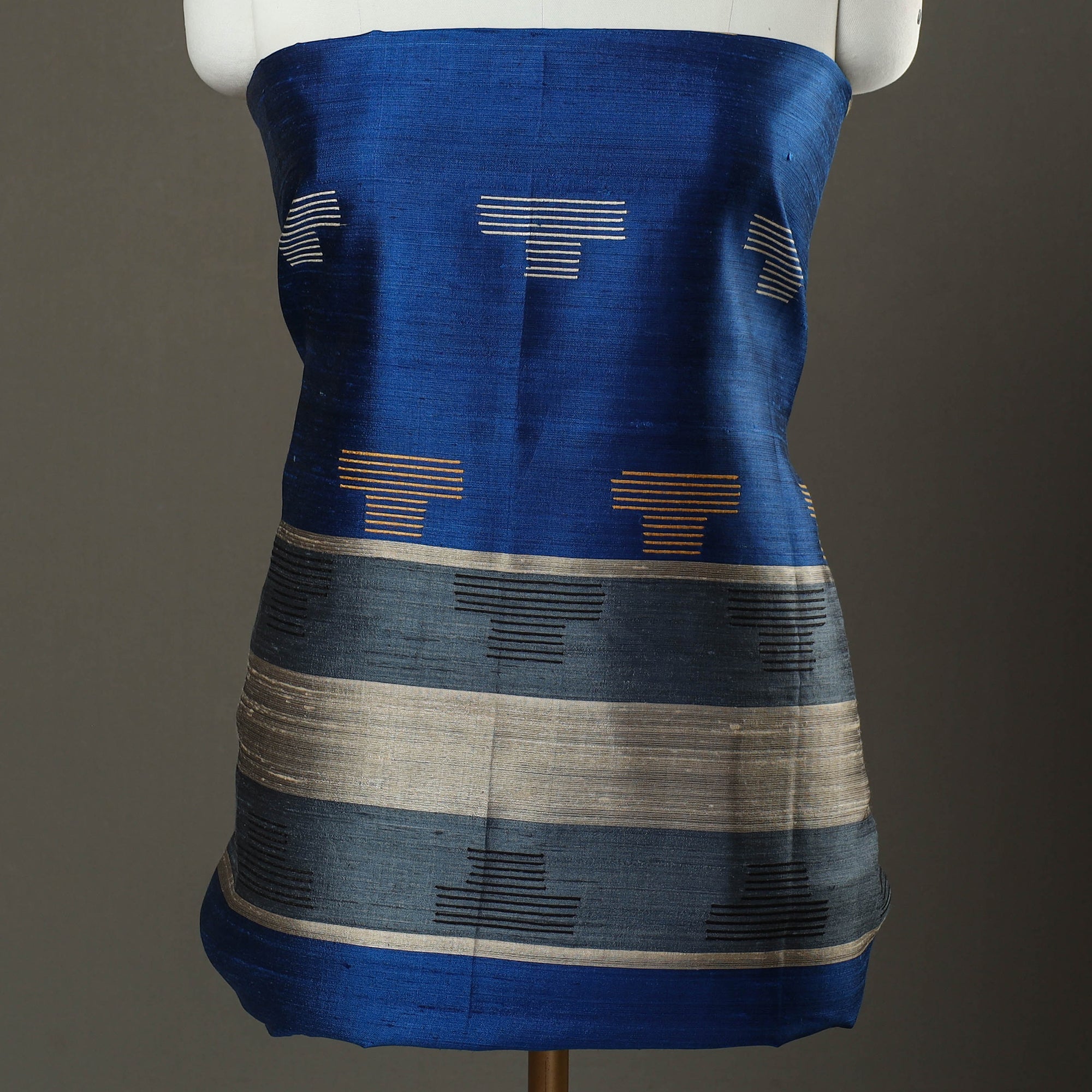 ITOKRI CRAFTS INITIATIVE Blue - 3pc Bhagalpuri Tussar Silk Dress Material Set 05 - view 3