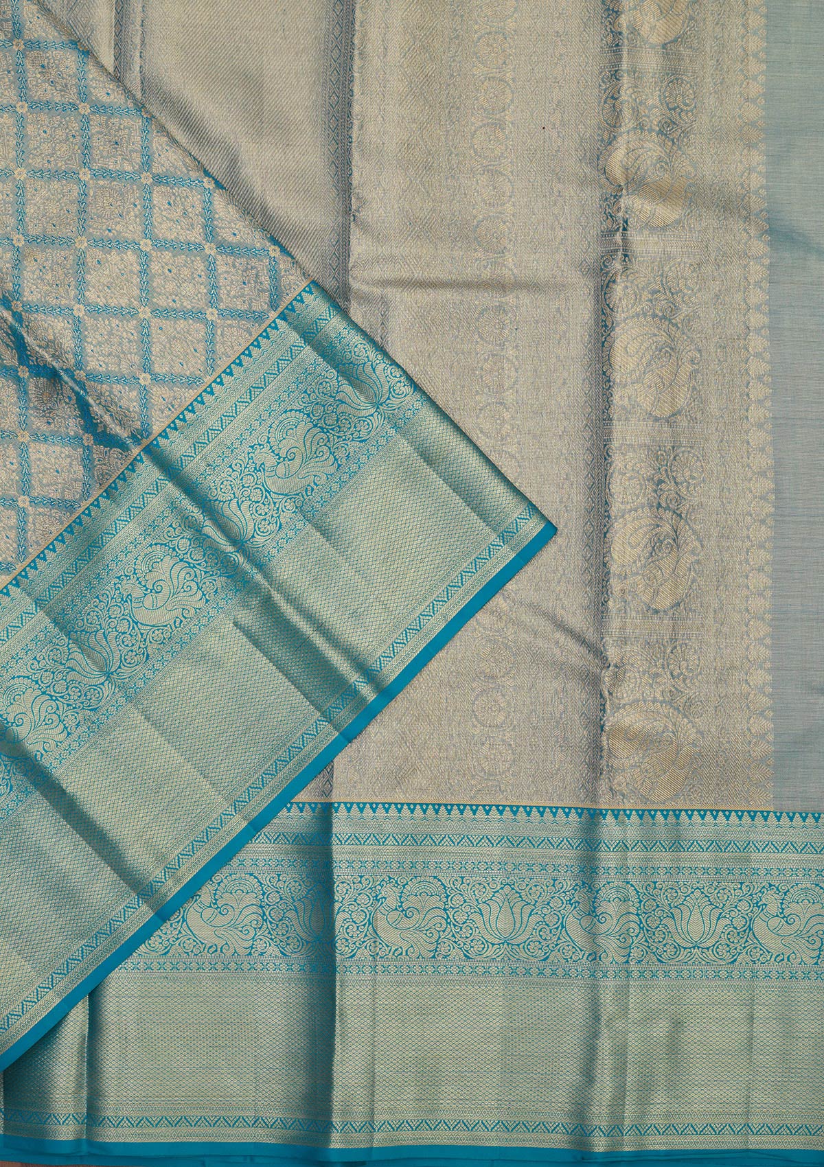 Koskii Turquoise Blue Zariwork Pure Silk Saree - view 3