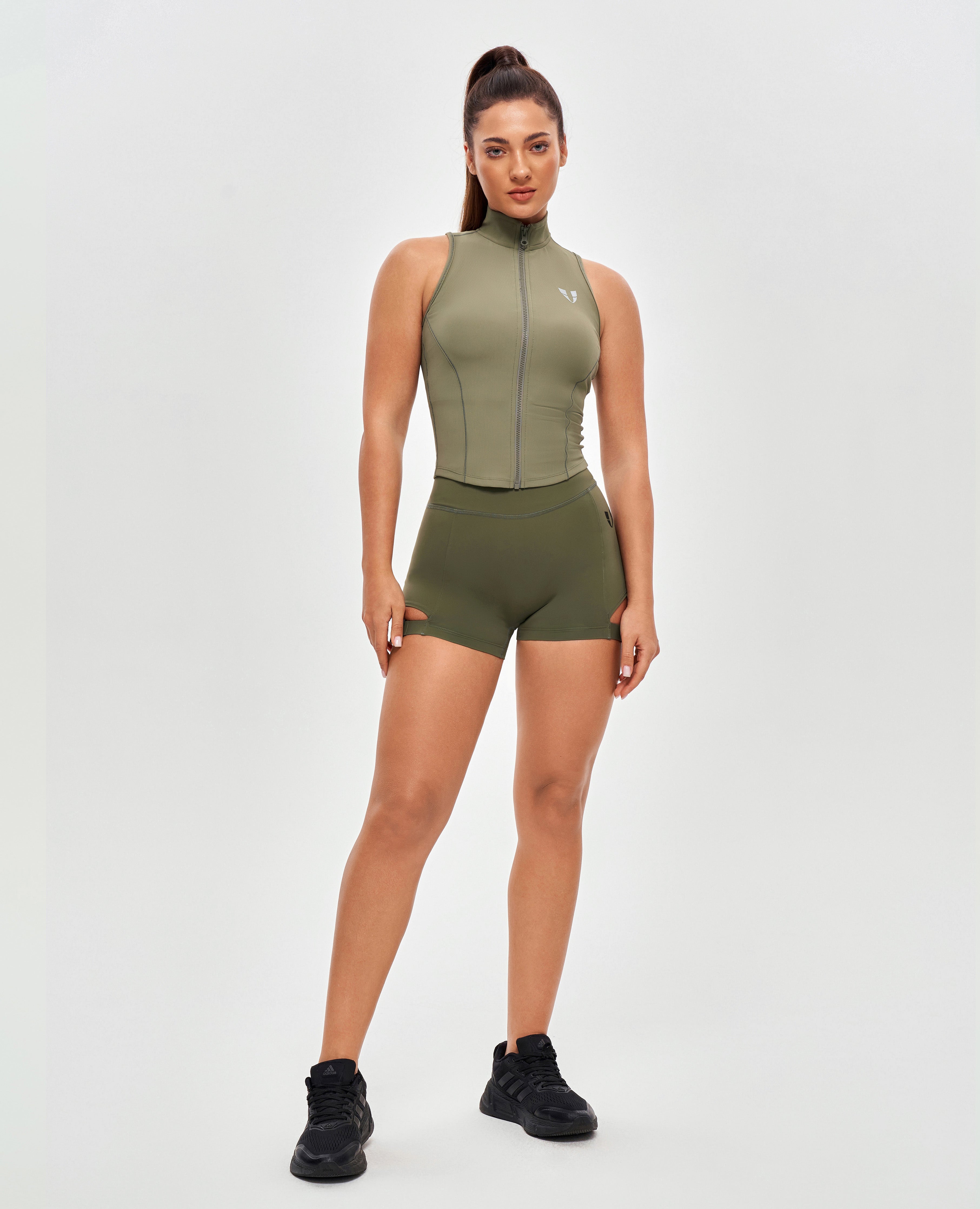 FIRM ABS Ribbed Zip Up Tank - Olive Gray - view 7