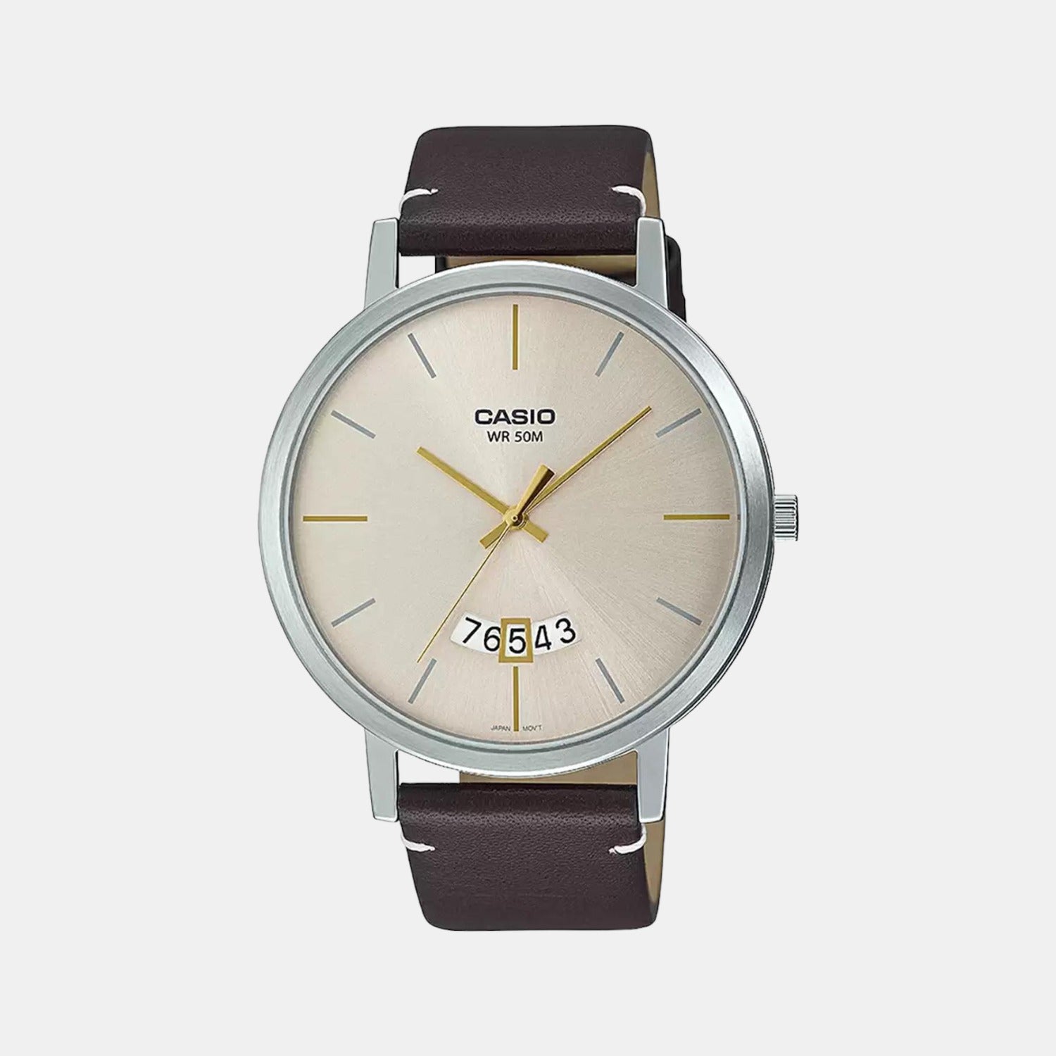 Casio Enticer Men Quartz Beige Dial Analog Leather Watch A1871