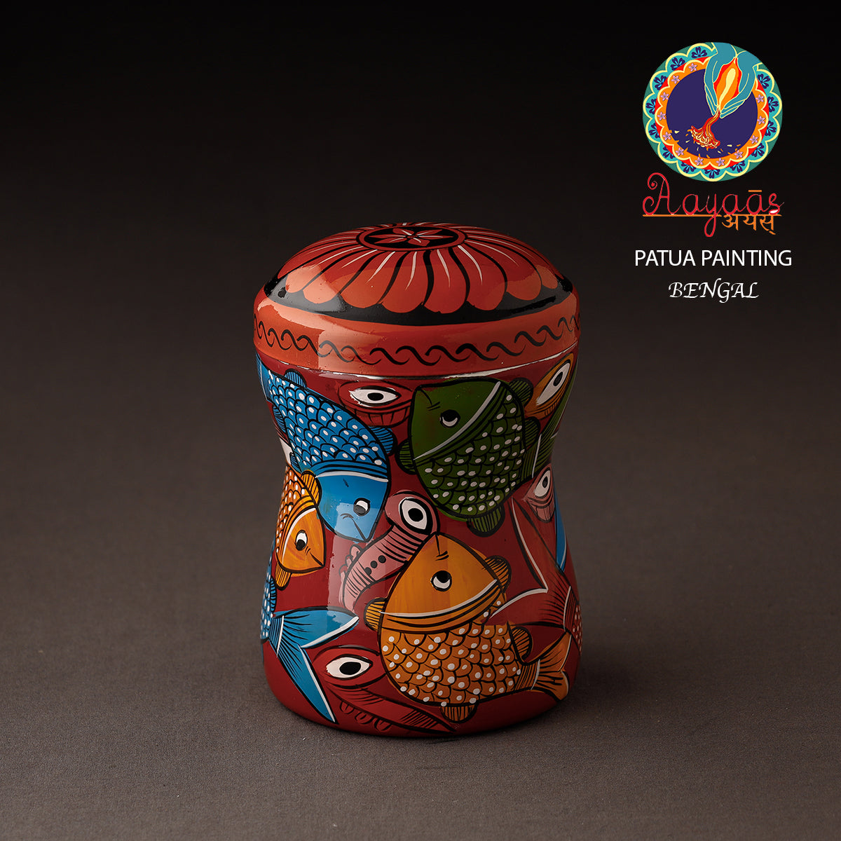 AAYAAS Bengal Patua Handpainted Stainless Steel Multi Utility Container