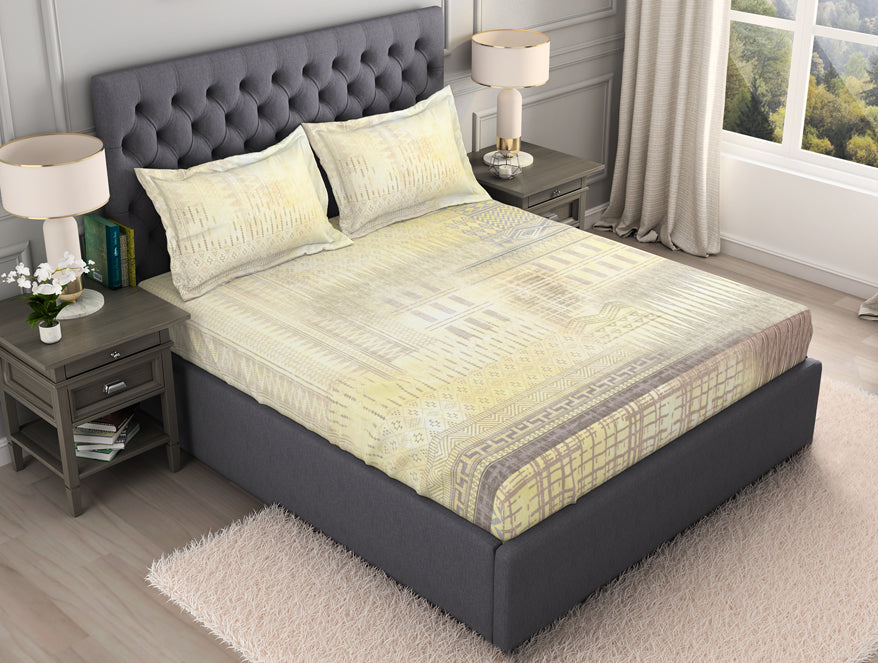 Spaces India Geometric Beige 100% Cotton King Size Bedsheet Organic Cotton - By Spaces - view 3