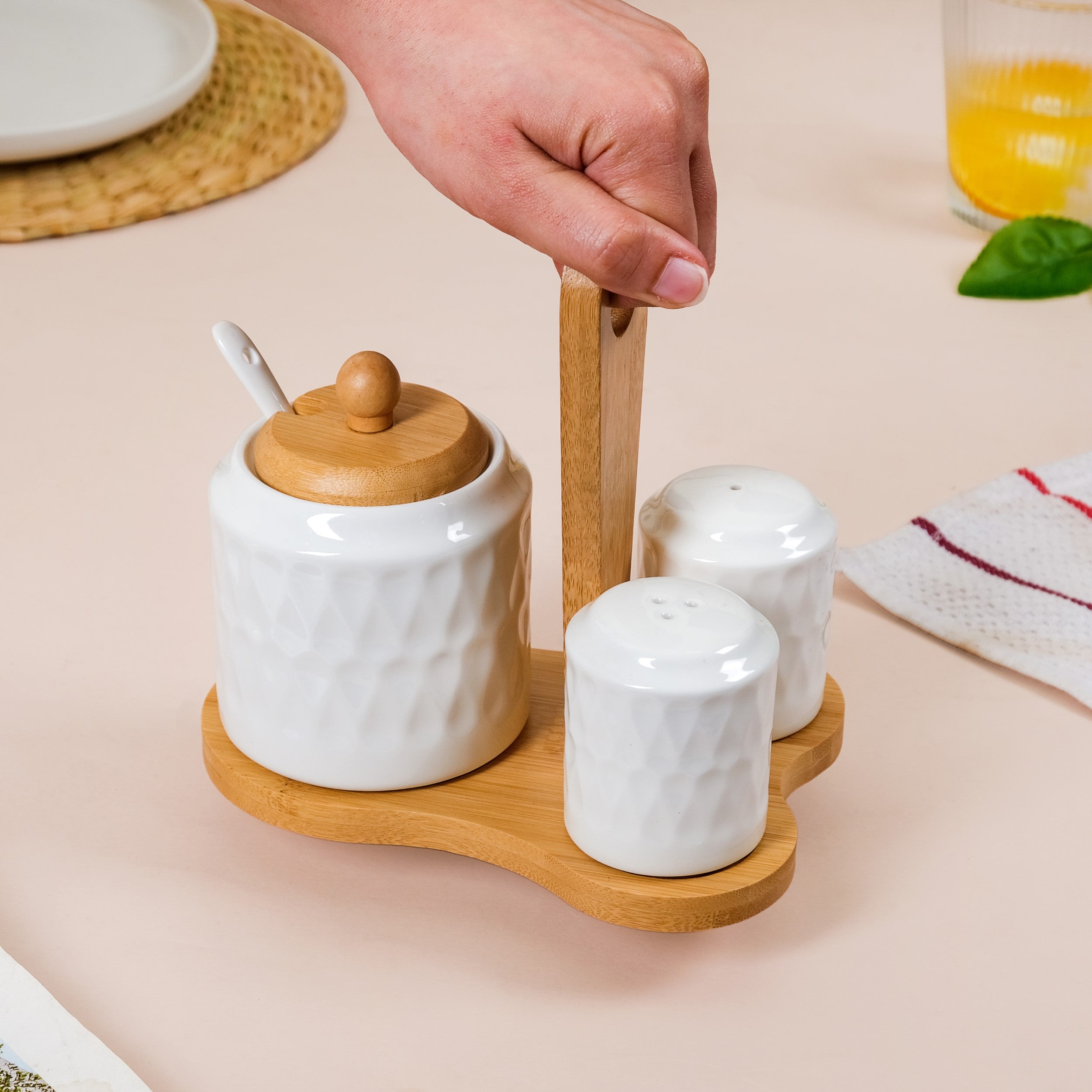Nestasia Ceramic Seasoning Jars Set Of 3 With Spoon And Wooden Stand - view 2