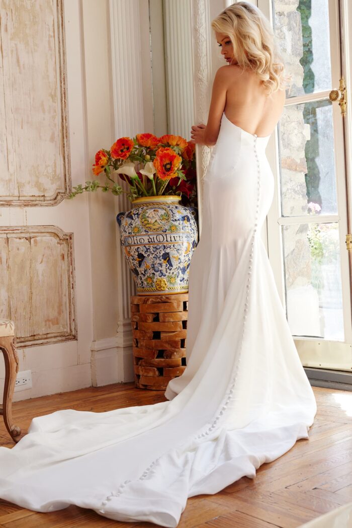 Jovani JB04879 Pleated Long Wedding Dress – Off-White - view 2