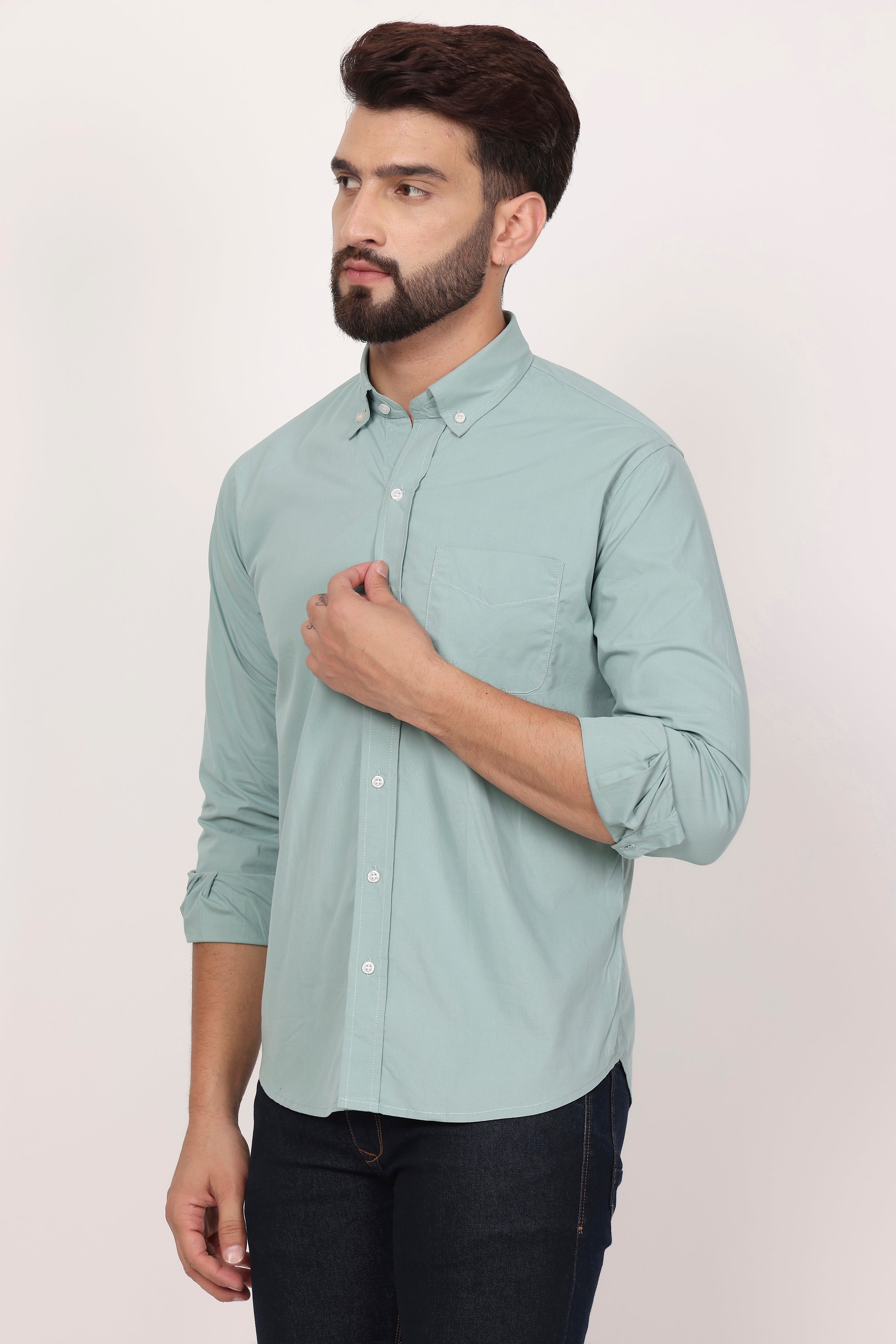 BlackTree New Green Down Button Casual Shirt I 100% Cotton Twill - view 3