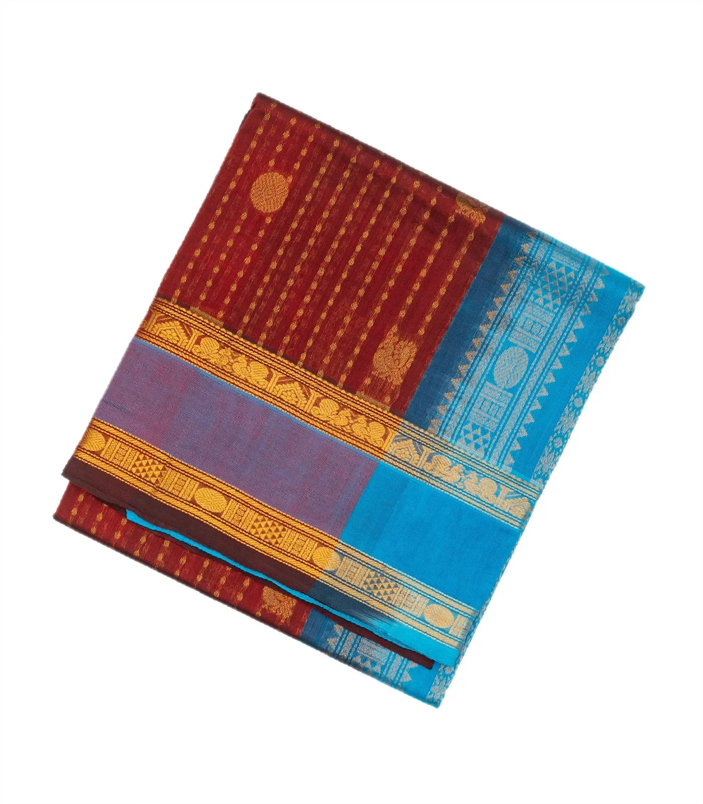 RmKV Crimson Handloom Silk Cotton Saree With Stripes