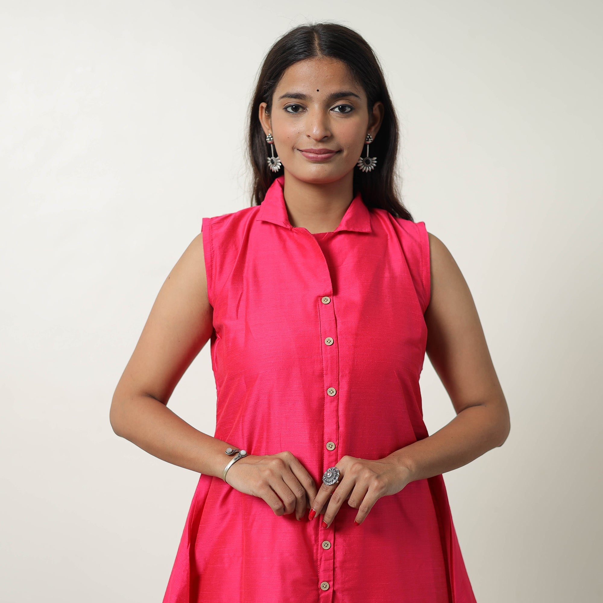 ITOKRI CASUALS Aahana Pink Slub Silk Short Plain Kurta - view 5