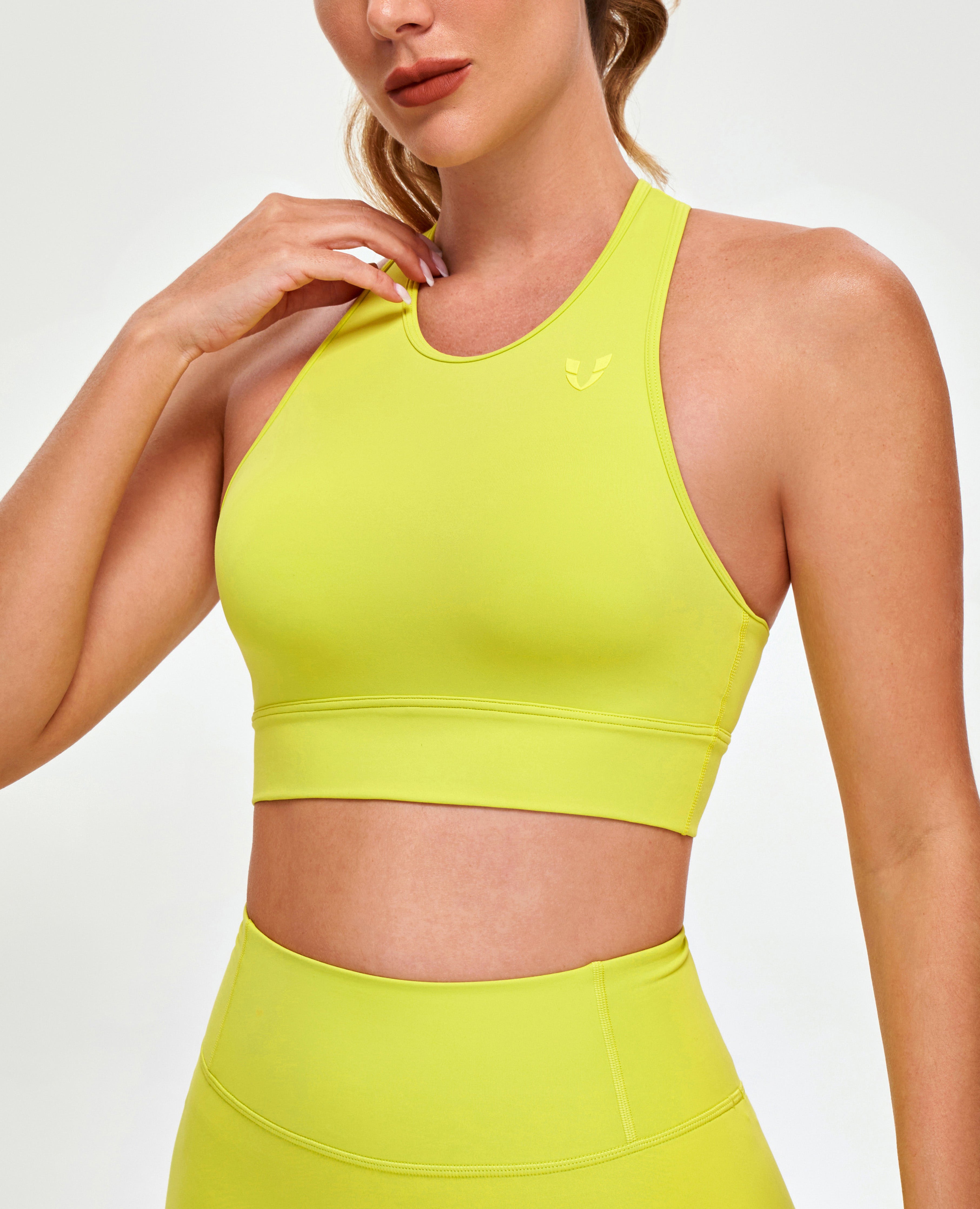 FIRM ABS High Neck Sports Bra - Yellow - view 3