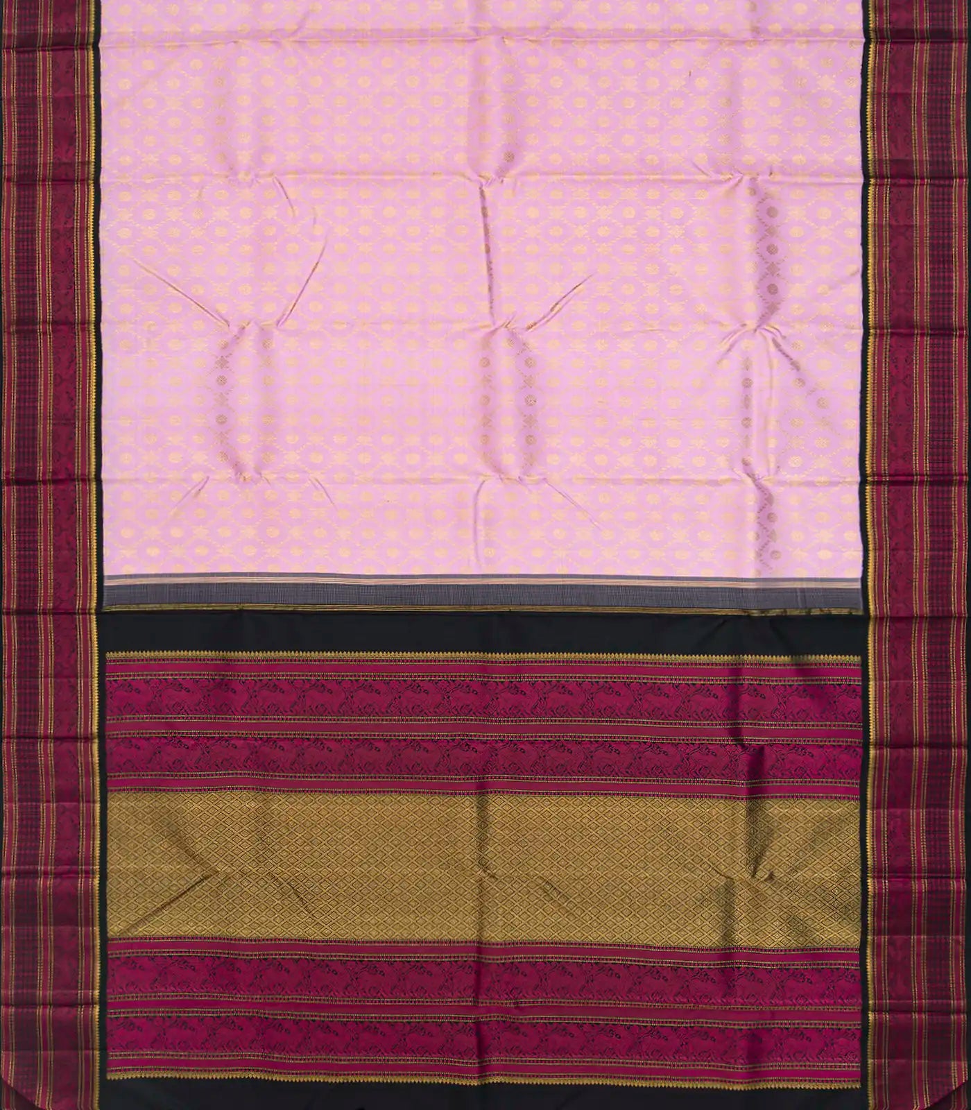RmKV Baby Pink Handloom Kanchipuram Korvai Silk Saree With Floral Jaal Motifs-Baby Pink - view 2