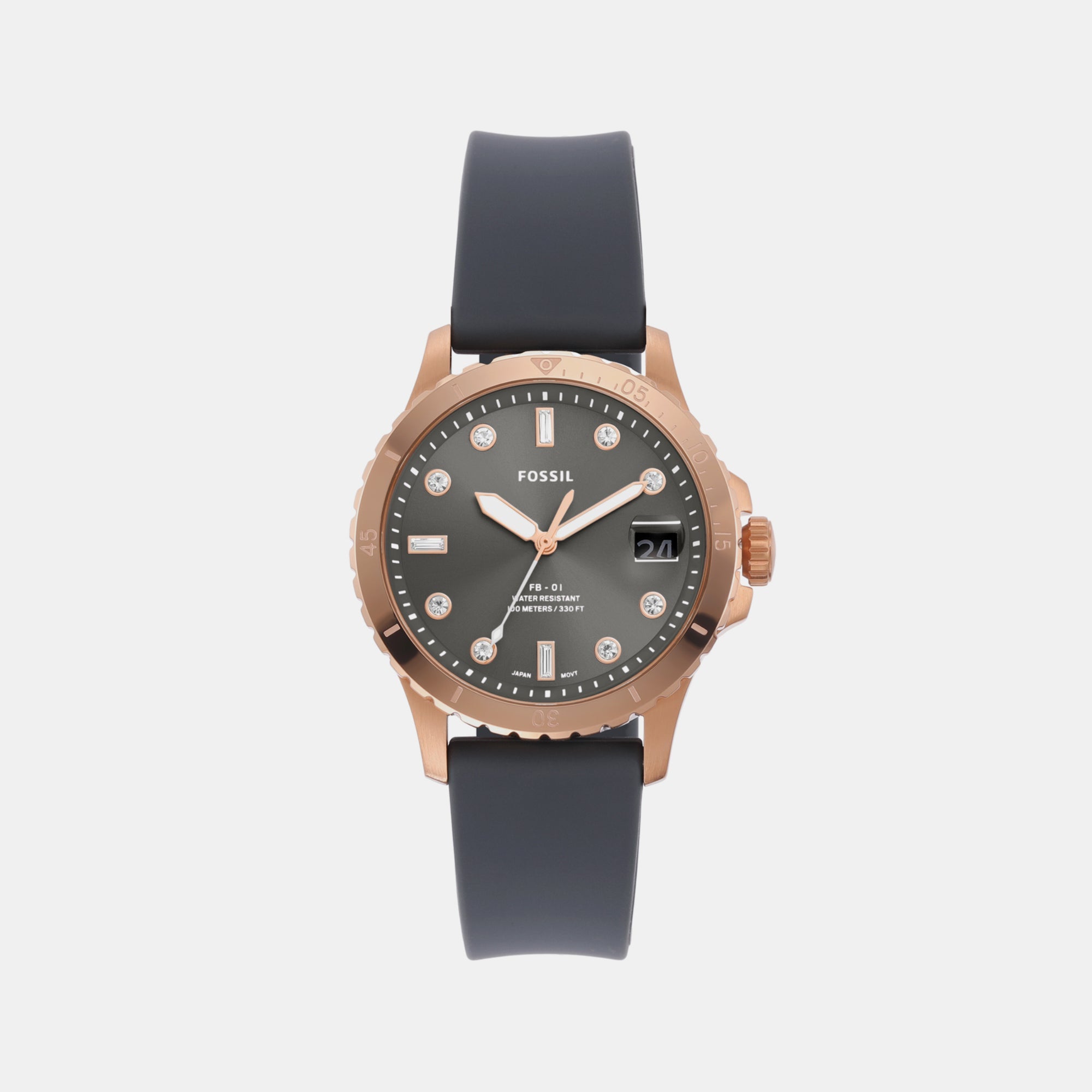 Fossil Fb-01 Women Quartz Grey Dial Analog Silicone Watch ES5293