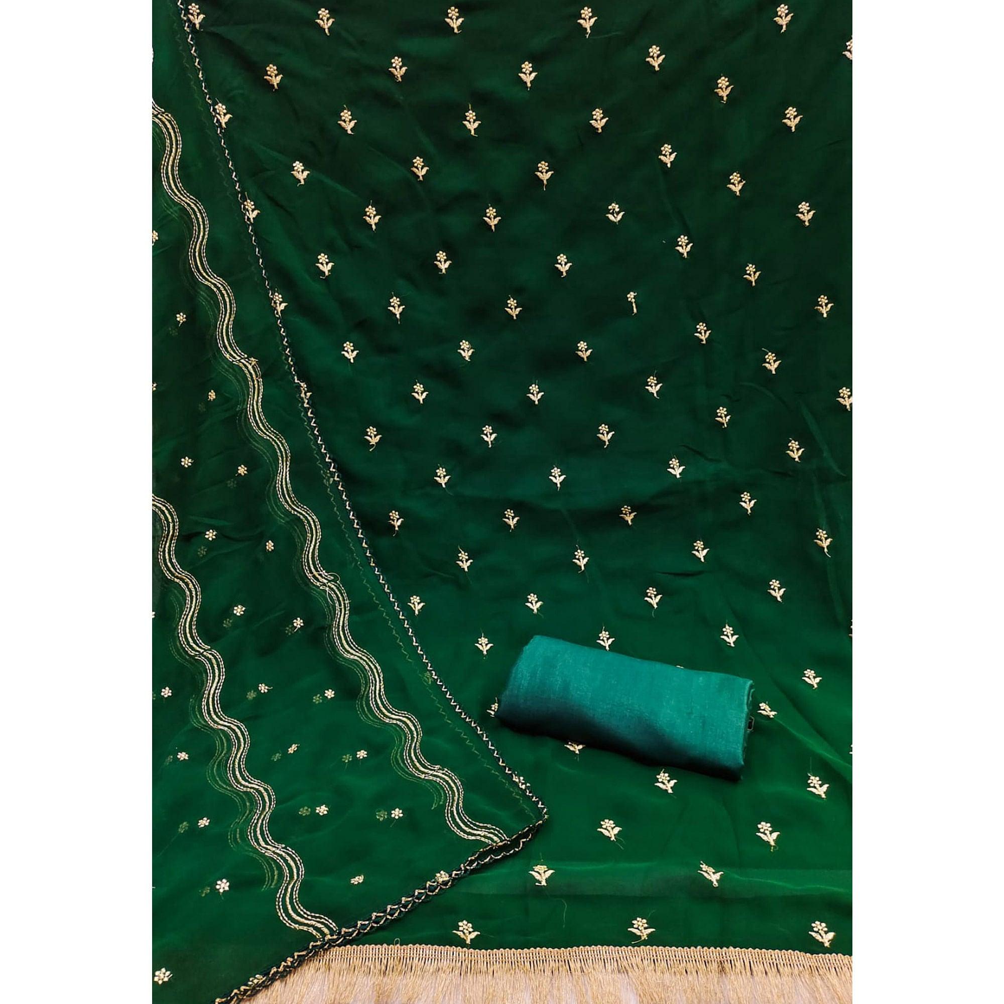 Peachmode Bottle Green Embroidered Georgette Dress Material - view 2