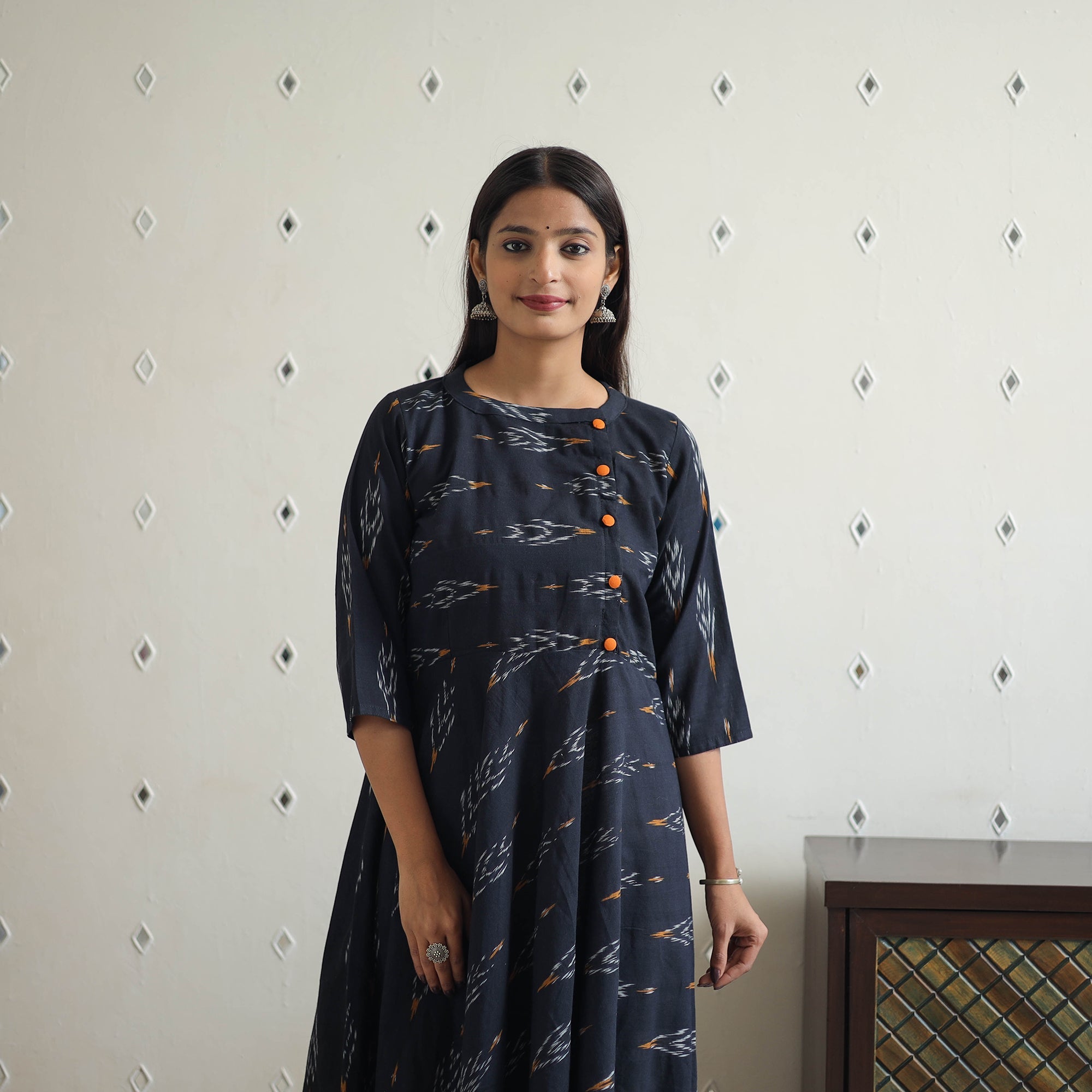 ITOKRI CASUALS Blue - Cotton Flared Pochampally Ikat Kurta 20