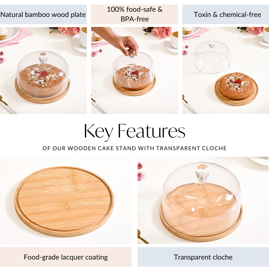 Nestasia Wooden Cake Stand With Transparent Cloche 17cm - view 5