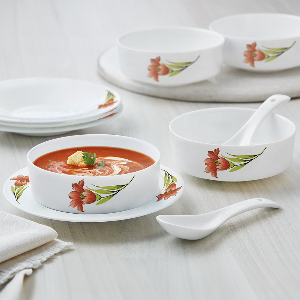 My Borosil Larah by Borosil Red Iris Soup Bowl w Saucer Set