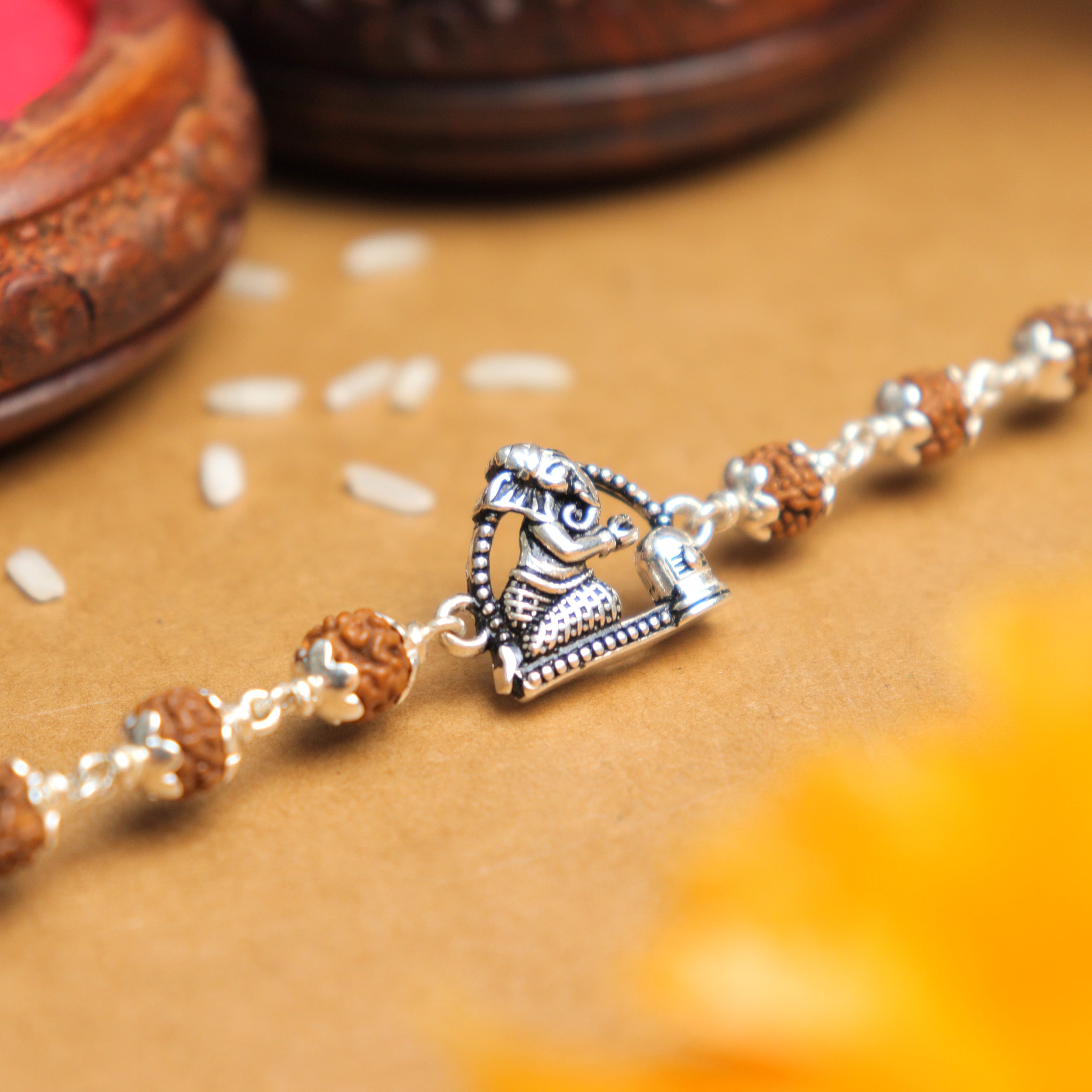 Prinjal Jewellers Silver Rakhi with Folded-Hand Ganesh