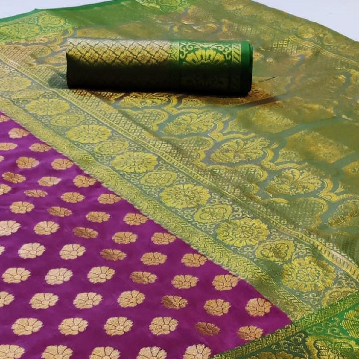 Peachmode Ideal Purple Colored Festive Wear Woven Heavy Silk Saree - view 2