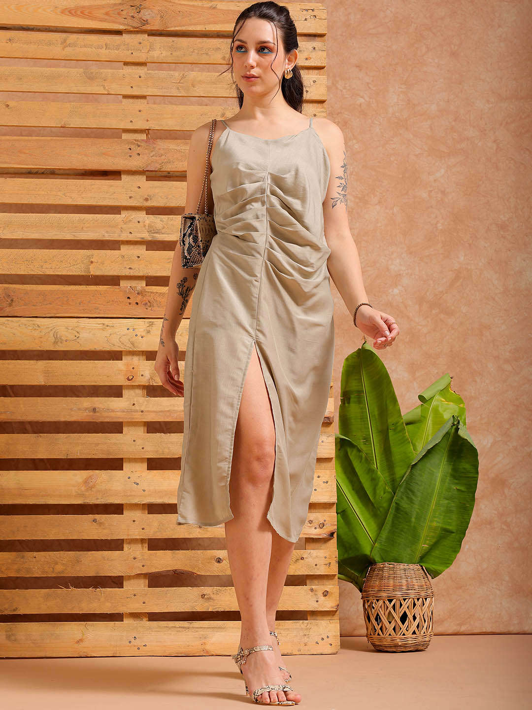 Freehand by The Indian Garage Co Women's Grey A Line Solid Casual Slip Dress - view 7