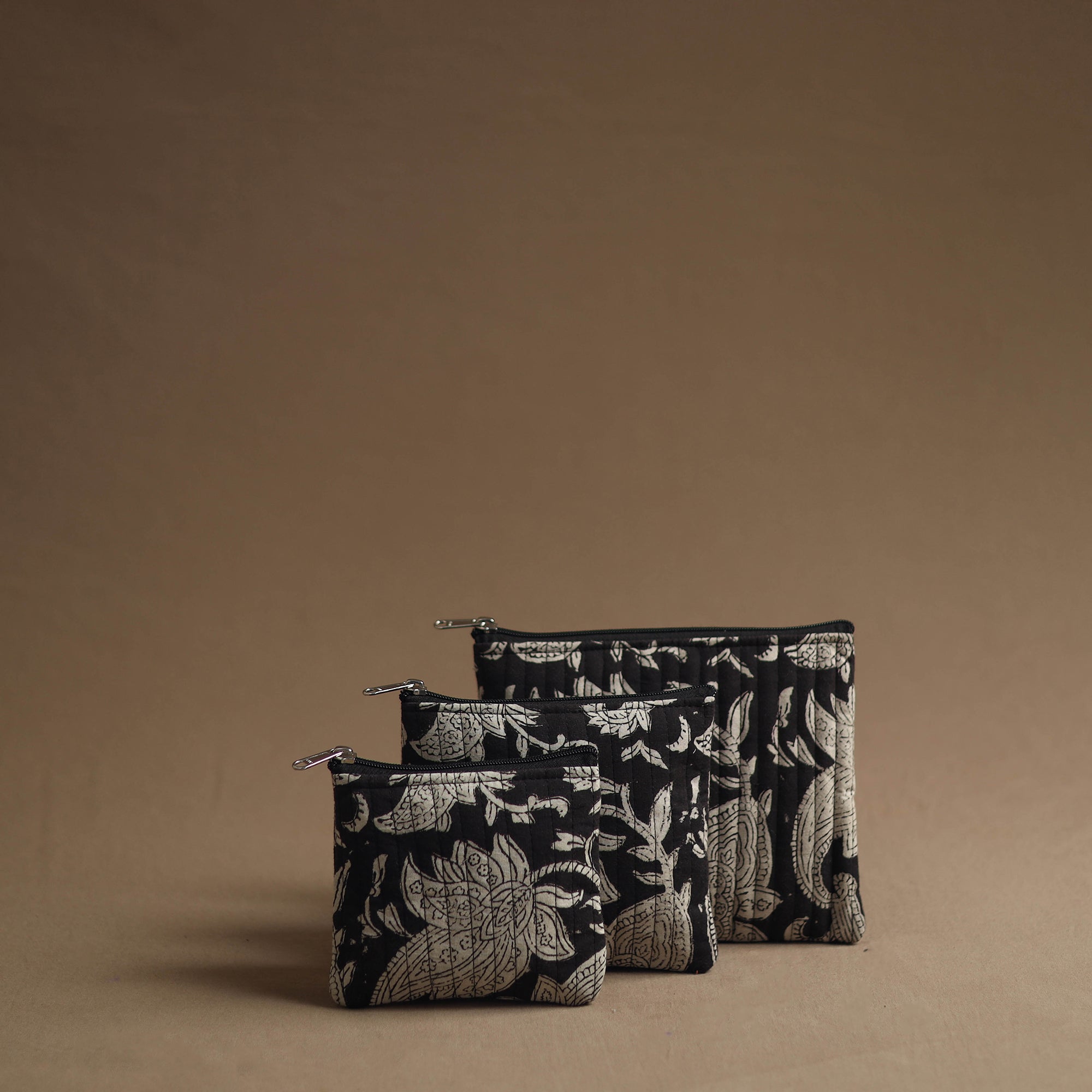 NOORI BAZAR Black - Handmade Cotton Multipurpose Utility Pouches (set of 3) 42