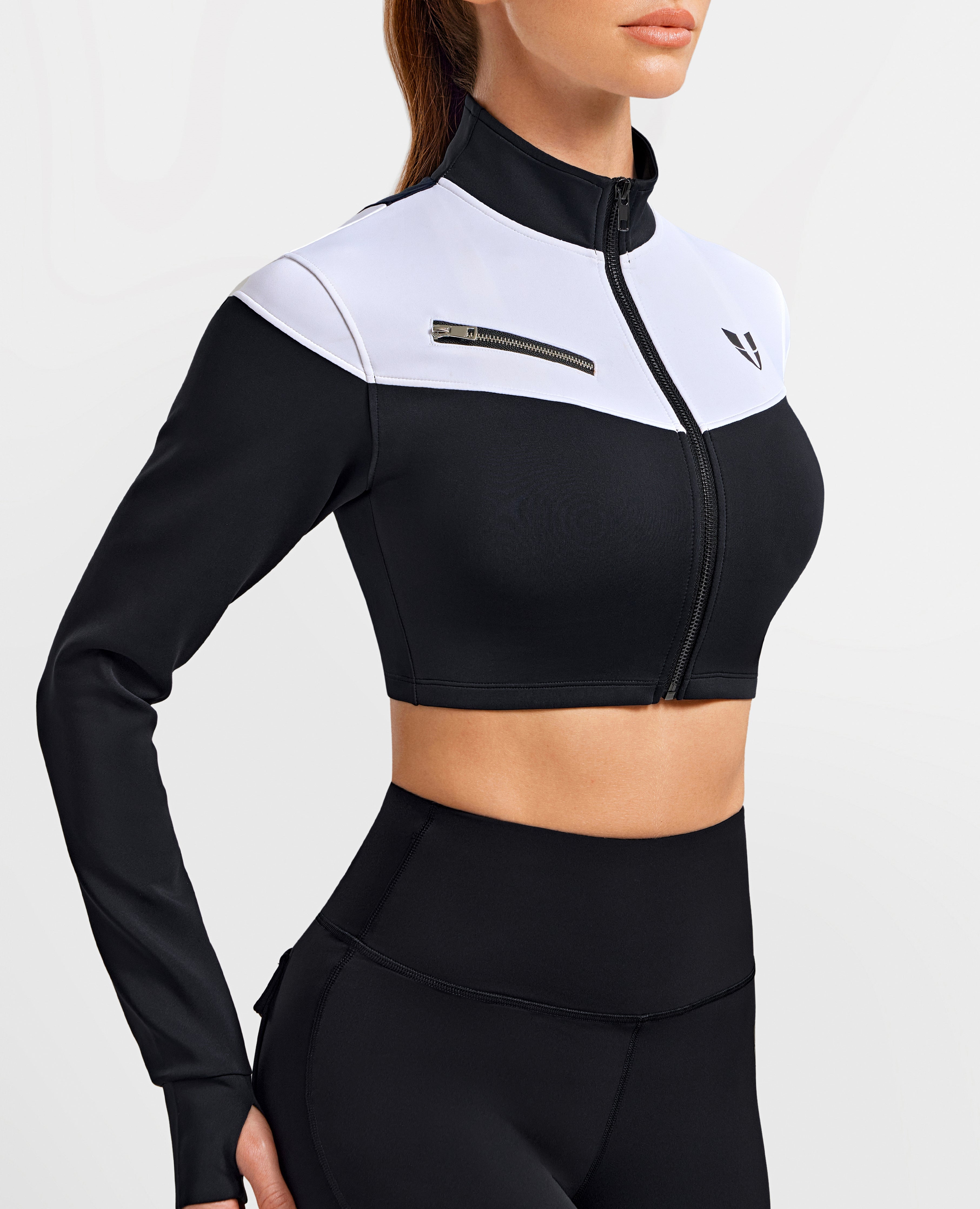 FIRM ABS Vivid Fit Crop Jacket - Black and White - view 7