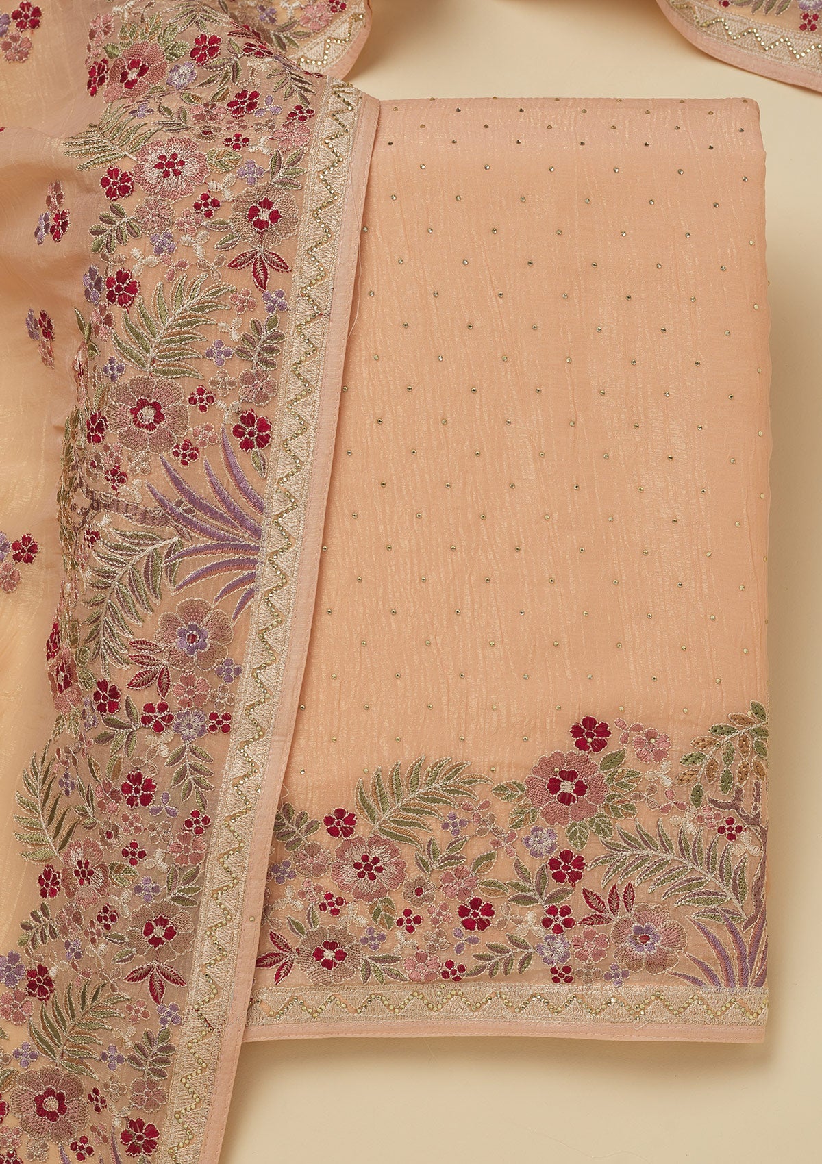 Koskii Peach Threadwork Tissue Unstitched Salwar Suit - view 6