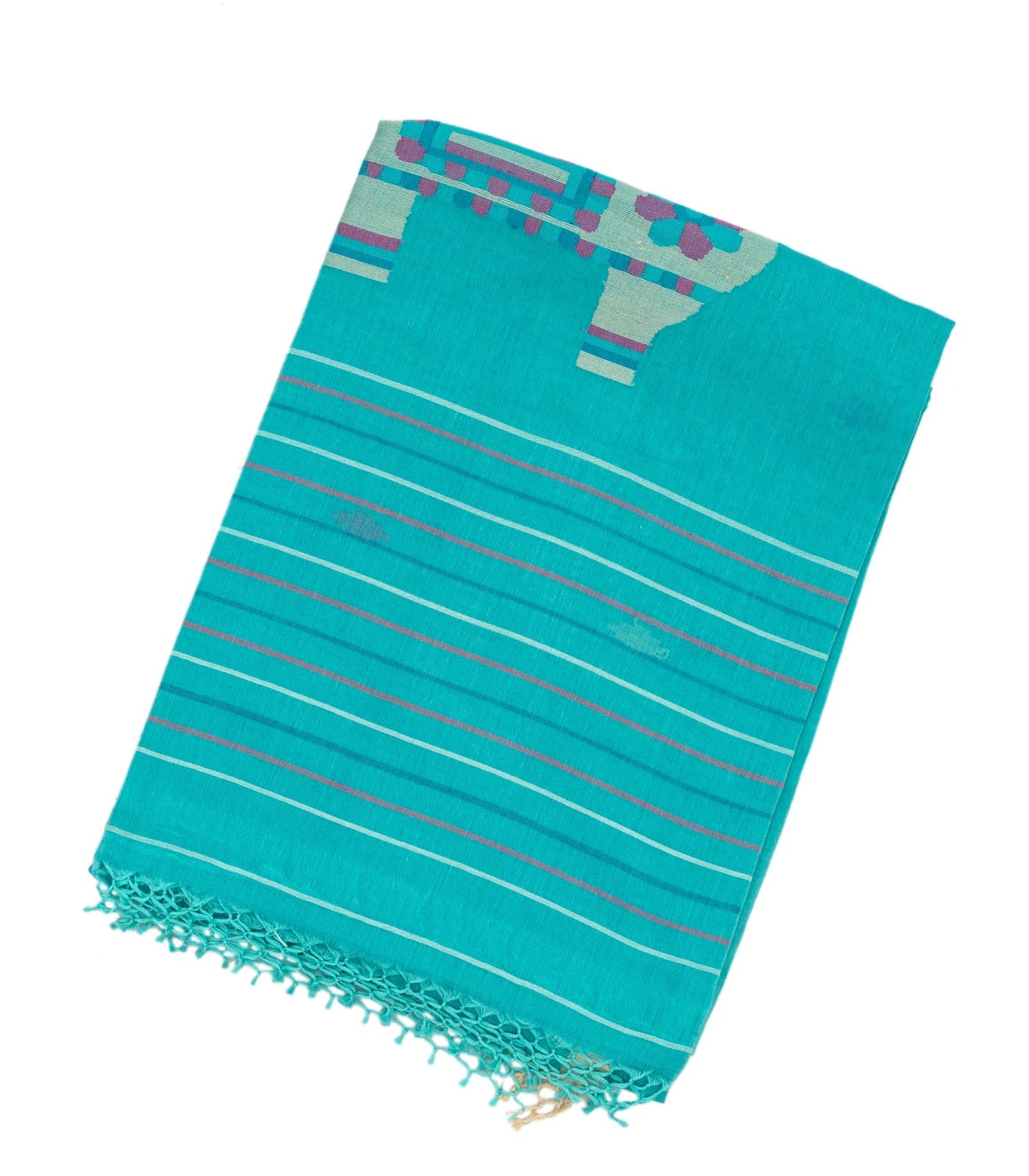 RmKV Turquoise Handloom Bengal Cotton Saree And Buttas
