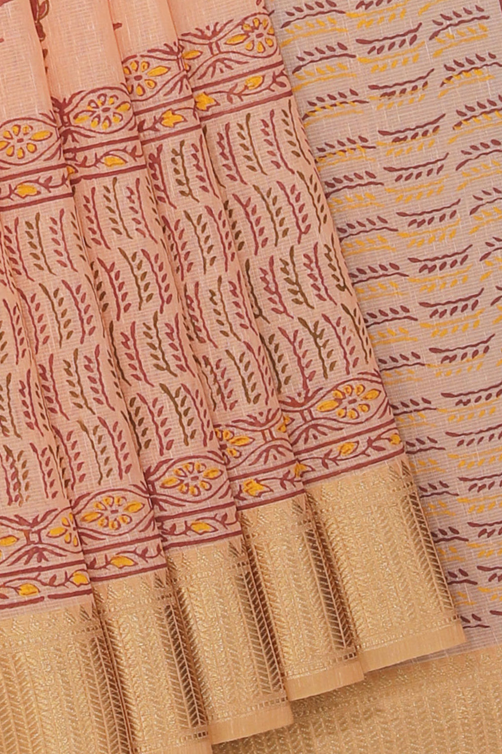 Kalanjali Ethnics Hand block printed saree – Women's, PEACH
