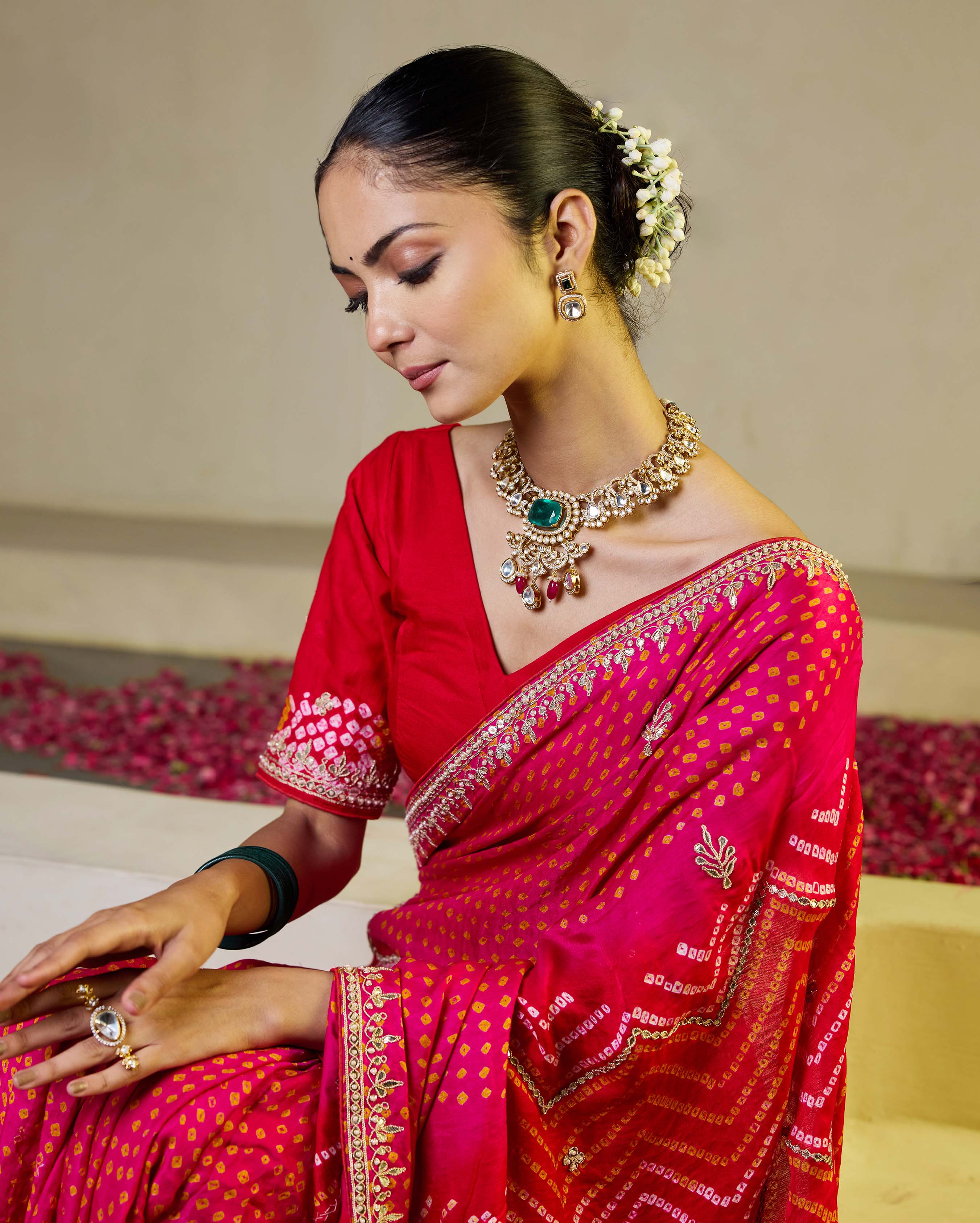 Aachho Whimisical Red-Pink Silk Bandhani Saree - view 6