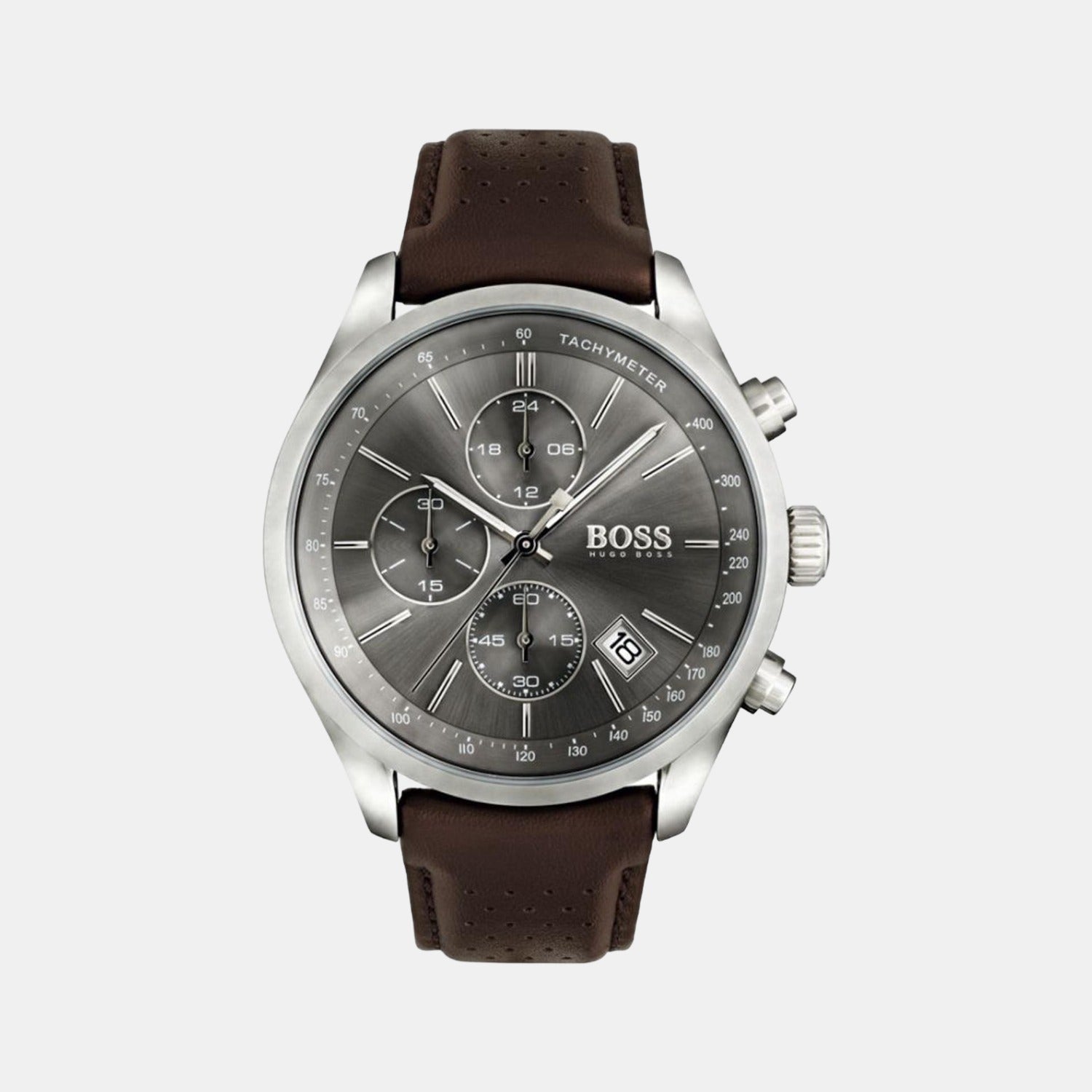 Boss Grand Prix Men Quartz Grey Dial Chronograph Leather Watch 1513476