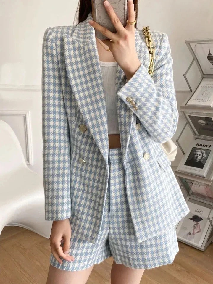 Alamode By Akanksha Jace Statement Tweed Set - Blazer and Shorts in Blue