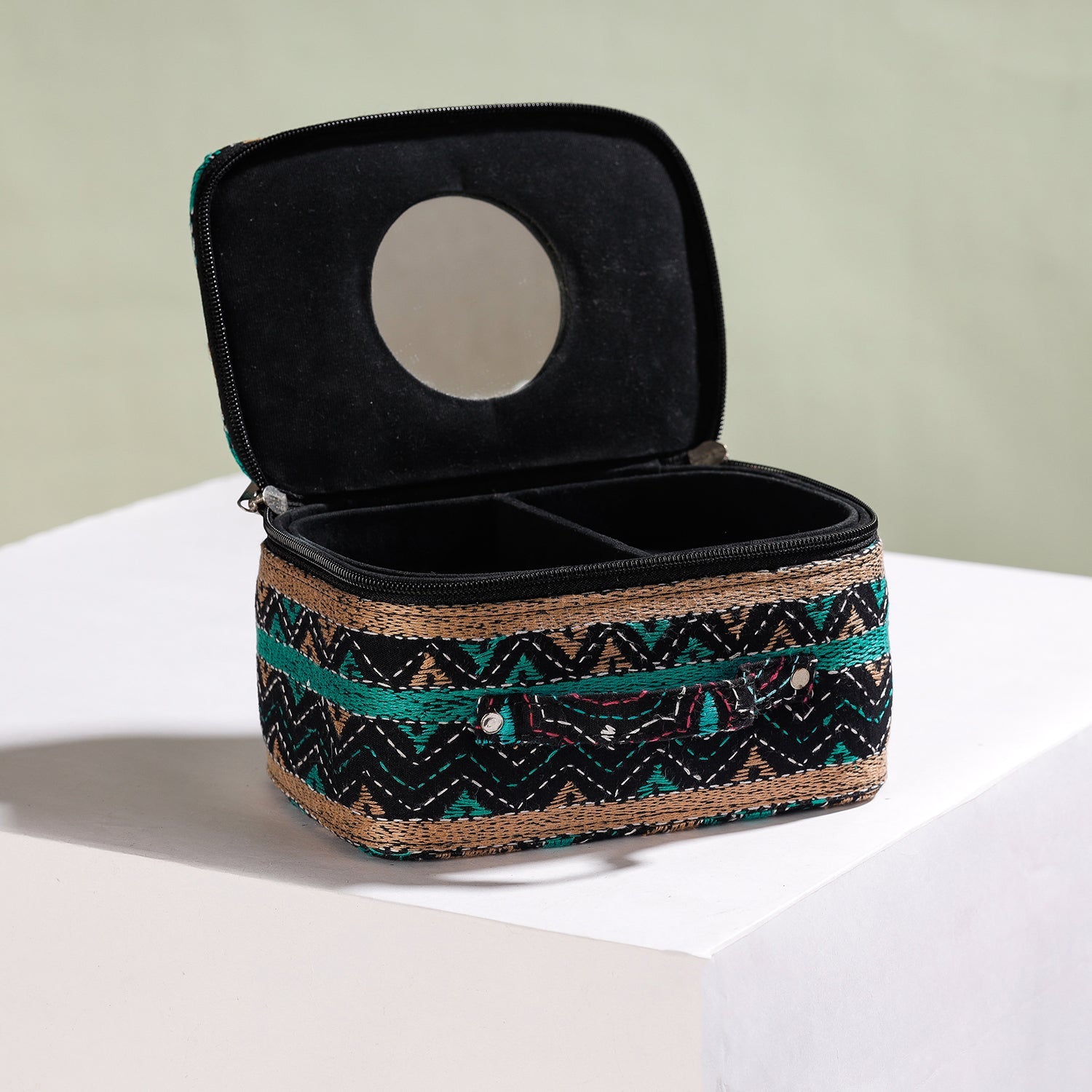 ASALKAAR Black - Bengal Kantha Work Handcrafted Jewelry Box with Mirror - view 2