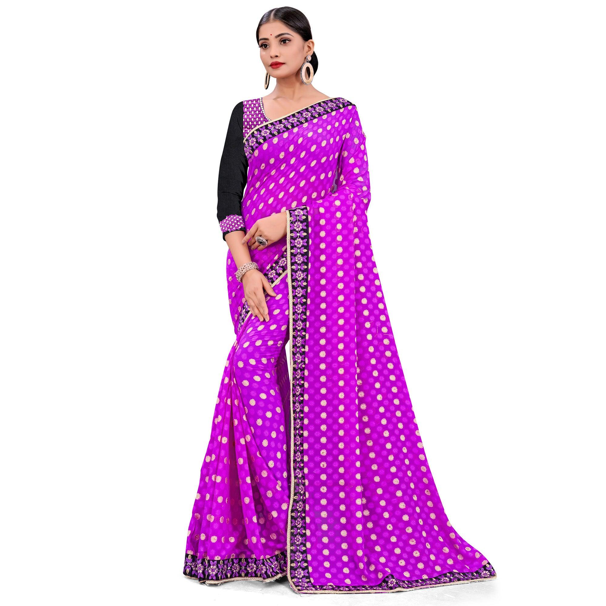 Peachmode Engrossing Purple Colored Party Wear Georgette Saree