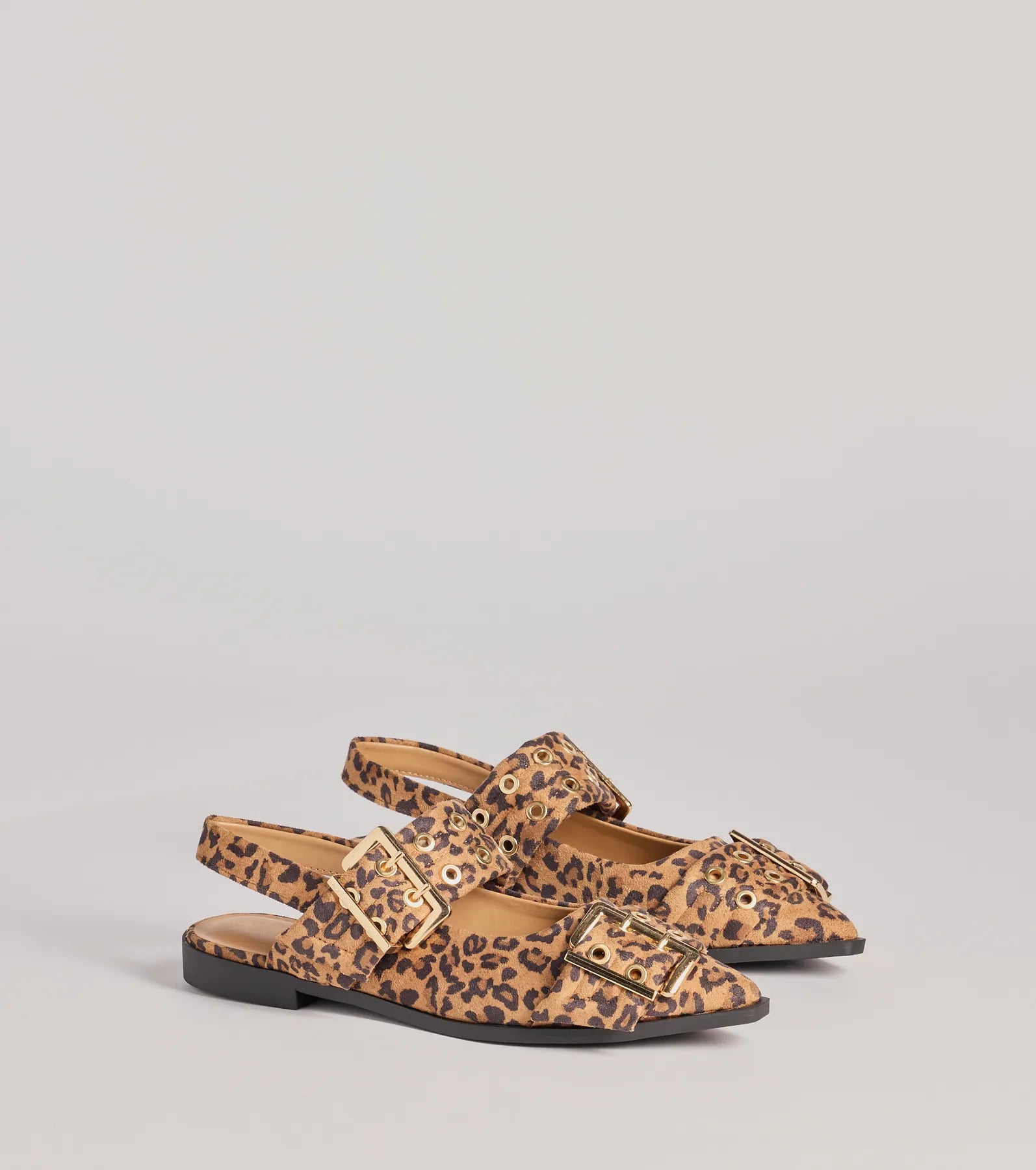 Windsor Sassy Stride Leopard Print Buckle Strap Flats