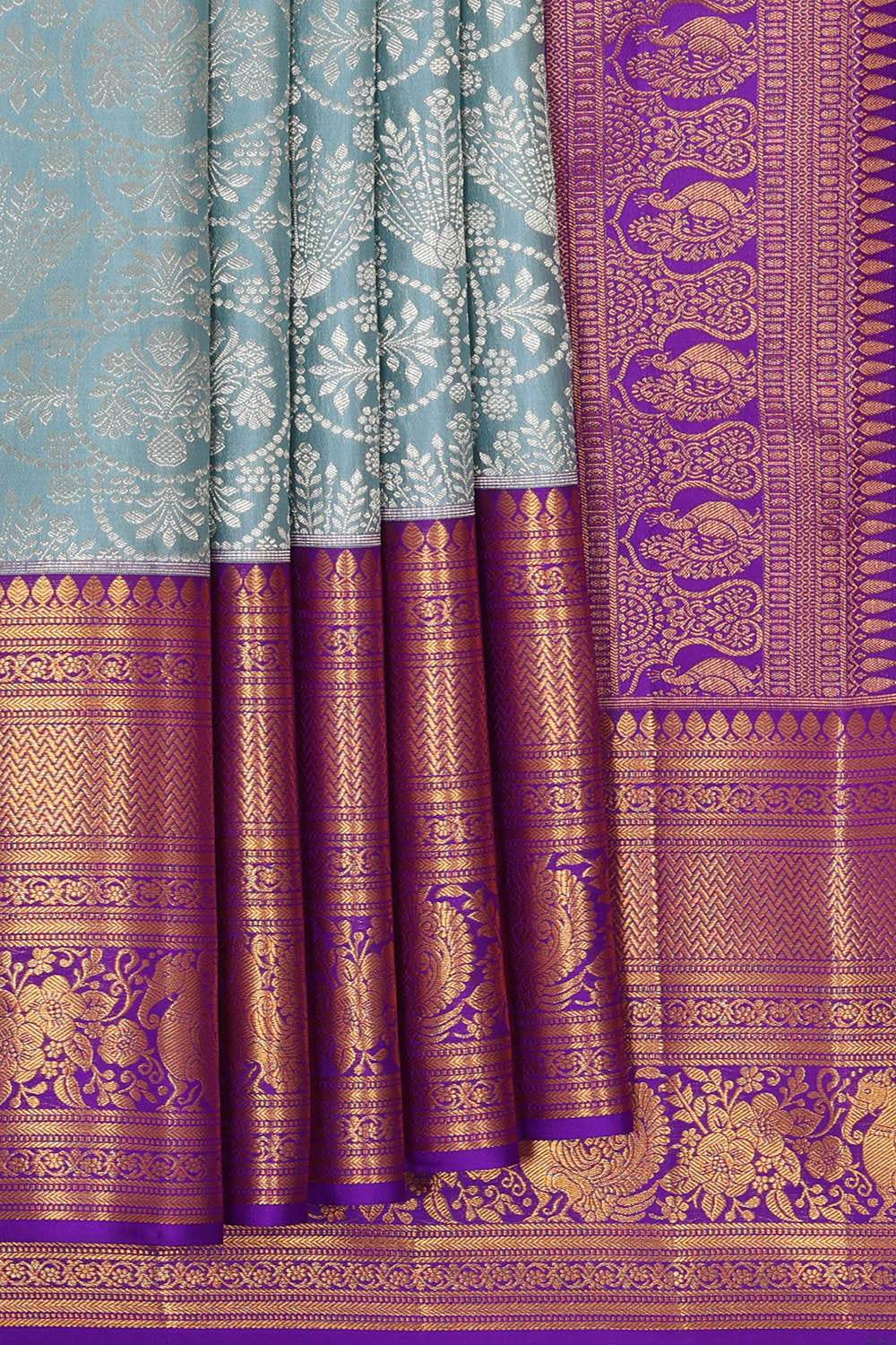 Kalanjali Kanchipattu Bluish Grey Brocade Saree