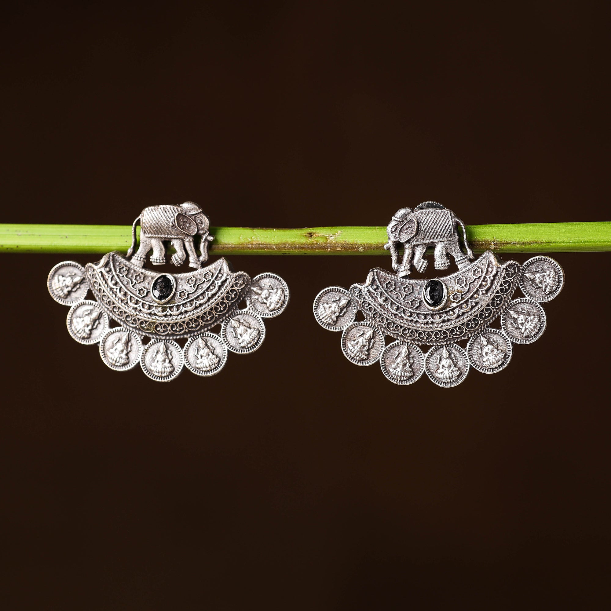 WHITE RIVER STORIES Antique Silver Finish Oxidised Brass Base Stud Earrings