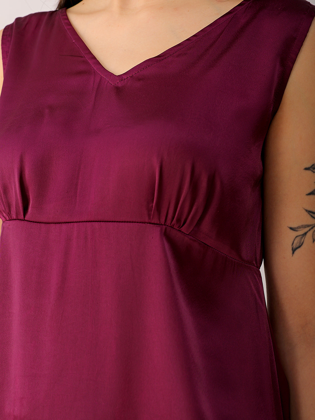 Freehand by The Indian Garage Co Women's Purple Fit and Flare Solid V neck Pinafore Dress - view 8