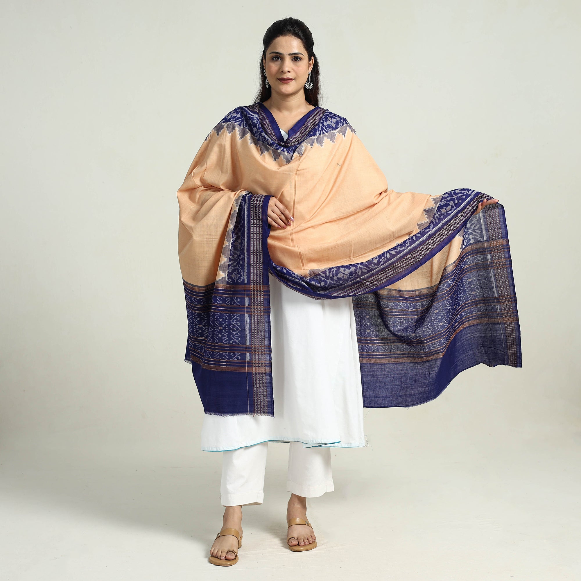 ASHOKA ASSEMBLE - CELEBRATING CRAFTS OF ODISHA Beige - Sambalpuri Ikat Weave Handloom Cotton Dupatta 07 - view 2