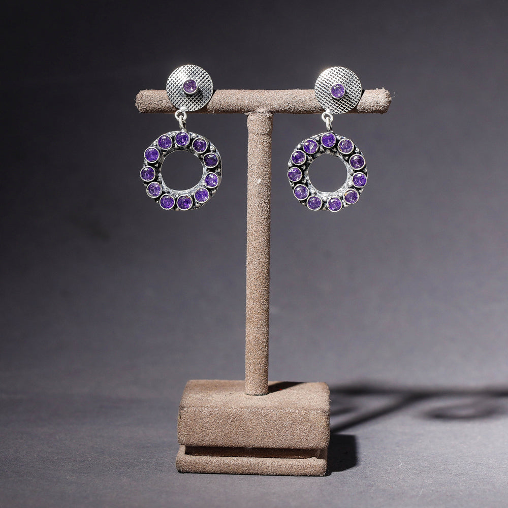 WHITE RIVER STORIES Antique Finish Oxidised German Silver Stone Earrings