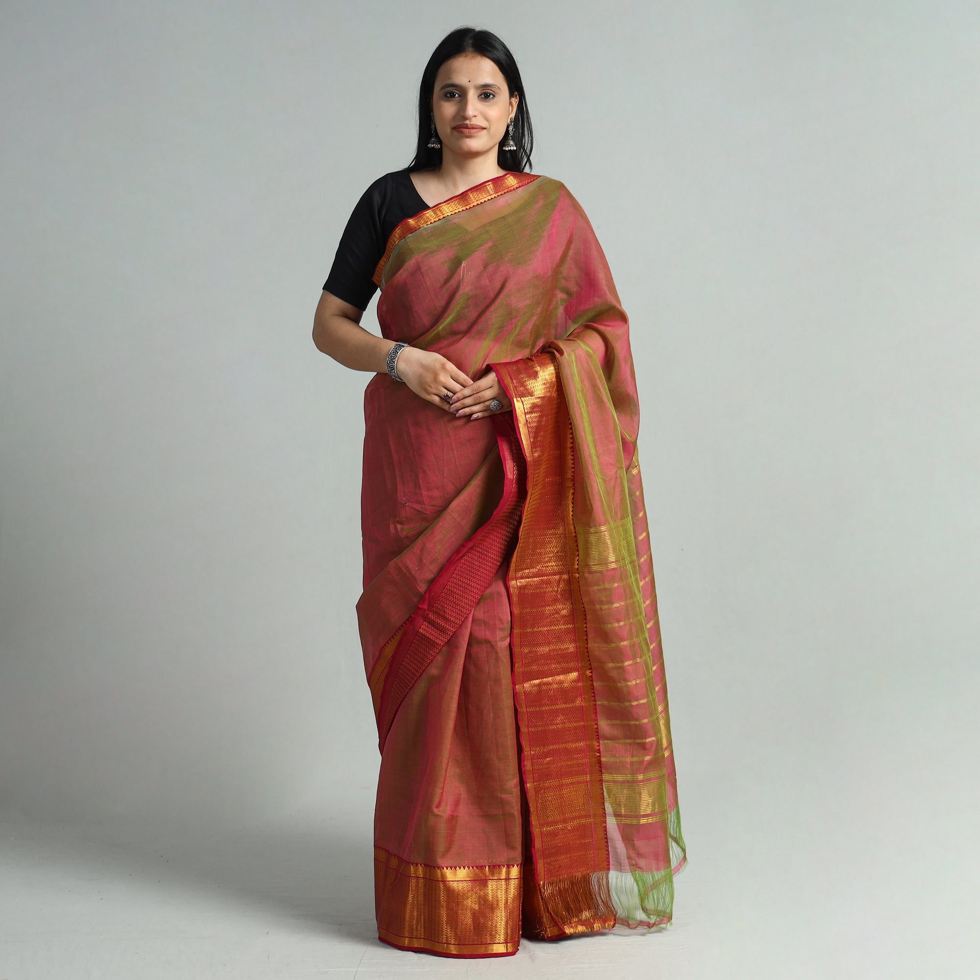 SOUTH KARGHA Brown - Mangalagiri Handloom Silk Cotton Saree with Zari Border 124