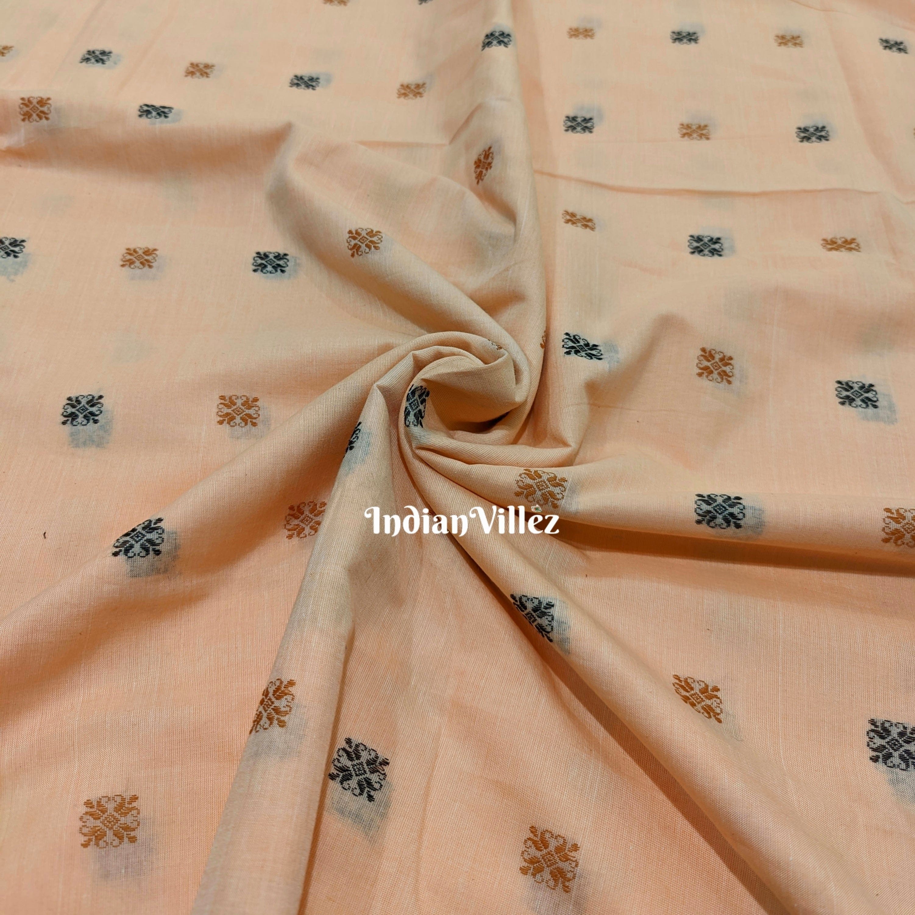 IndianVillèz Light Peach Odisha Handloom Bomkai Cotton Fabric