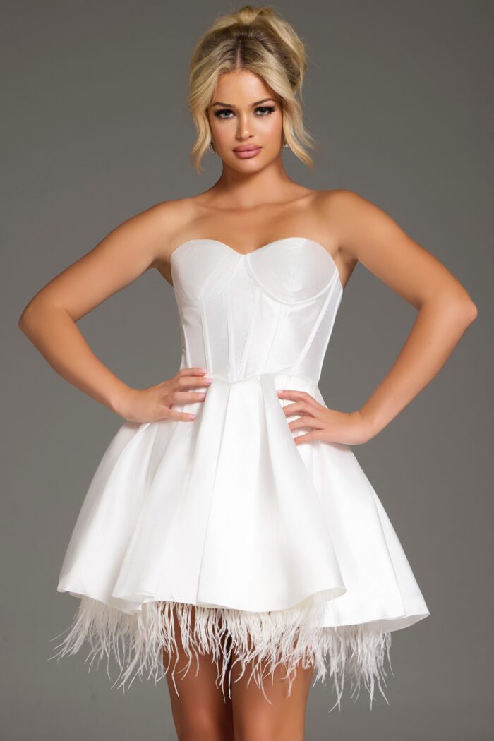 Jovani 36979 Short Feather Hem Cocktail Dress - view 3